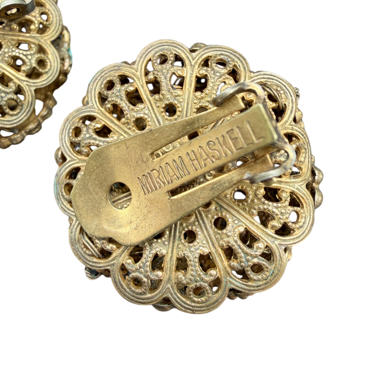 1950s Miriam Haskell Royal Blue Rhinestone & Turquoise Bubble Earrings