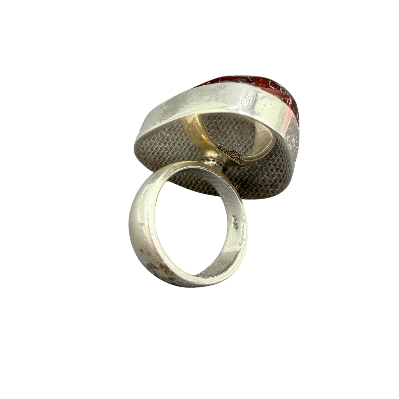 1950 Einer Fehrn Danish Modernist Sterling Silver Ring with Cognac Amber