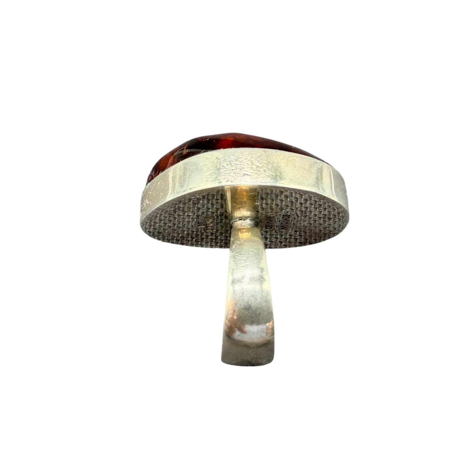 1950 Einer Fehrn Danish Modernist Sterling Silver Ring with Cognac Amber