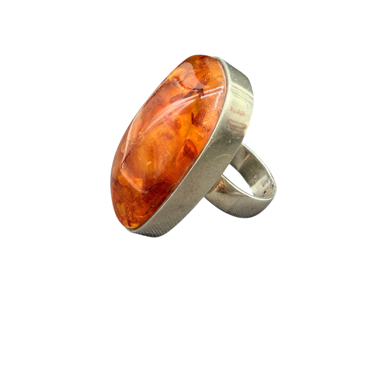 1950s Einer Fehrn Danish Modernist Sterling Silver Ring with Cognac Amber