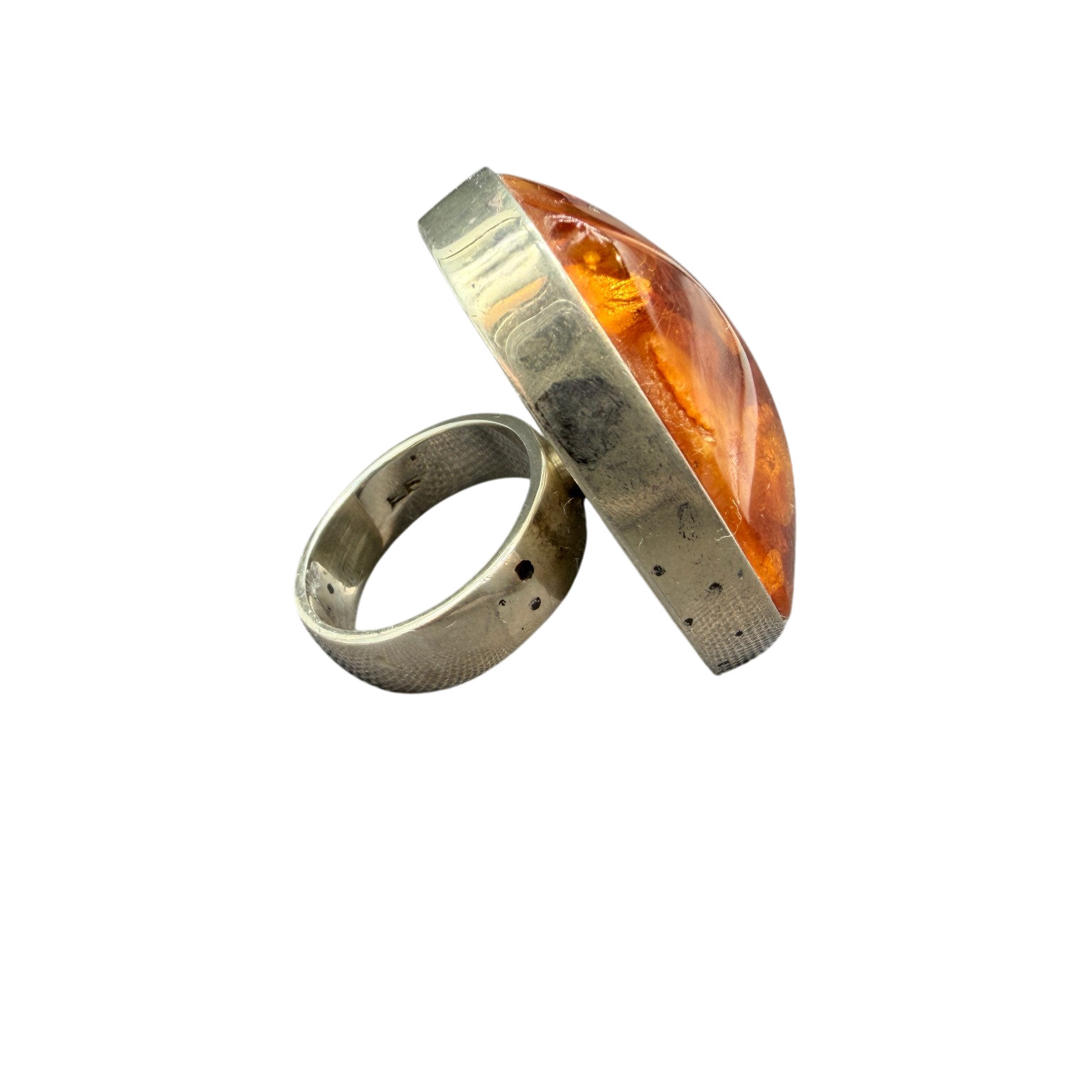1950s Einer Fehrn Danish Modernist Sterling Silver Ring with Cognac Amber