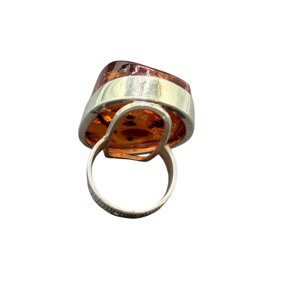 1960s Sterling Silver Ring with Cognac Amber and Inclusions