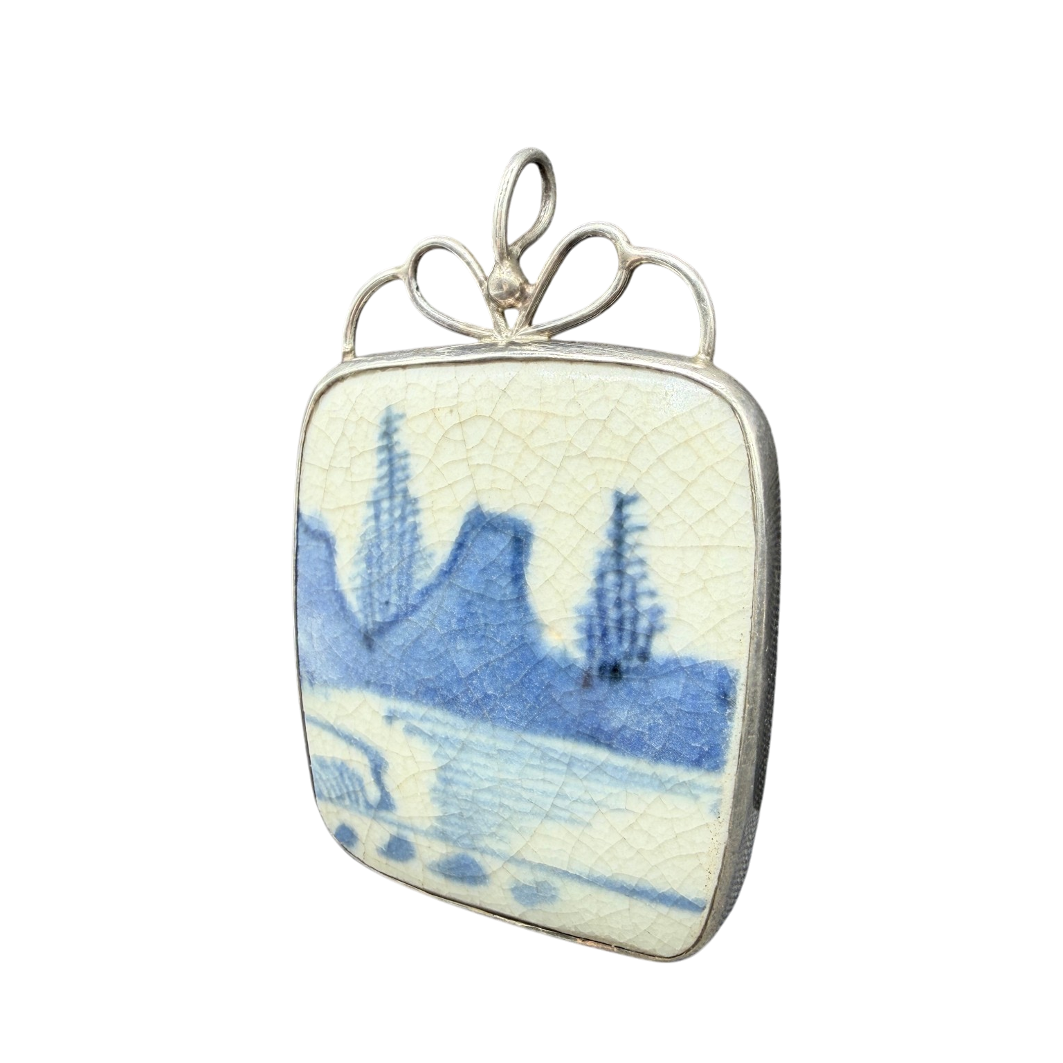 Chinese Porcelain Shard Pendant (Ming/Qing Dynasty) in Sterling Silver