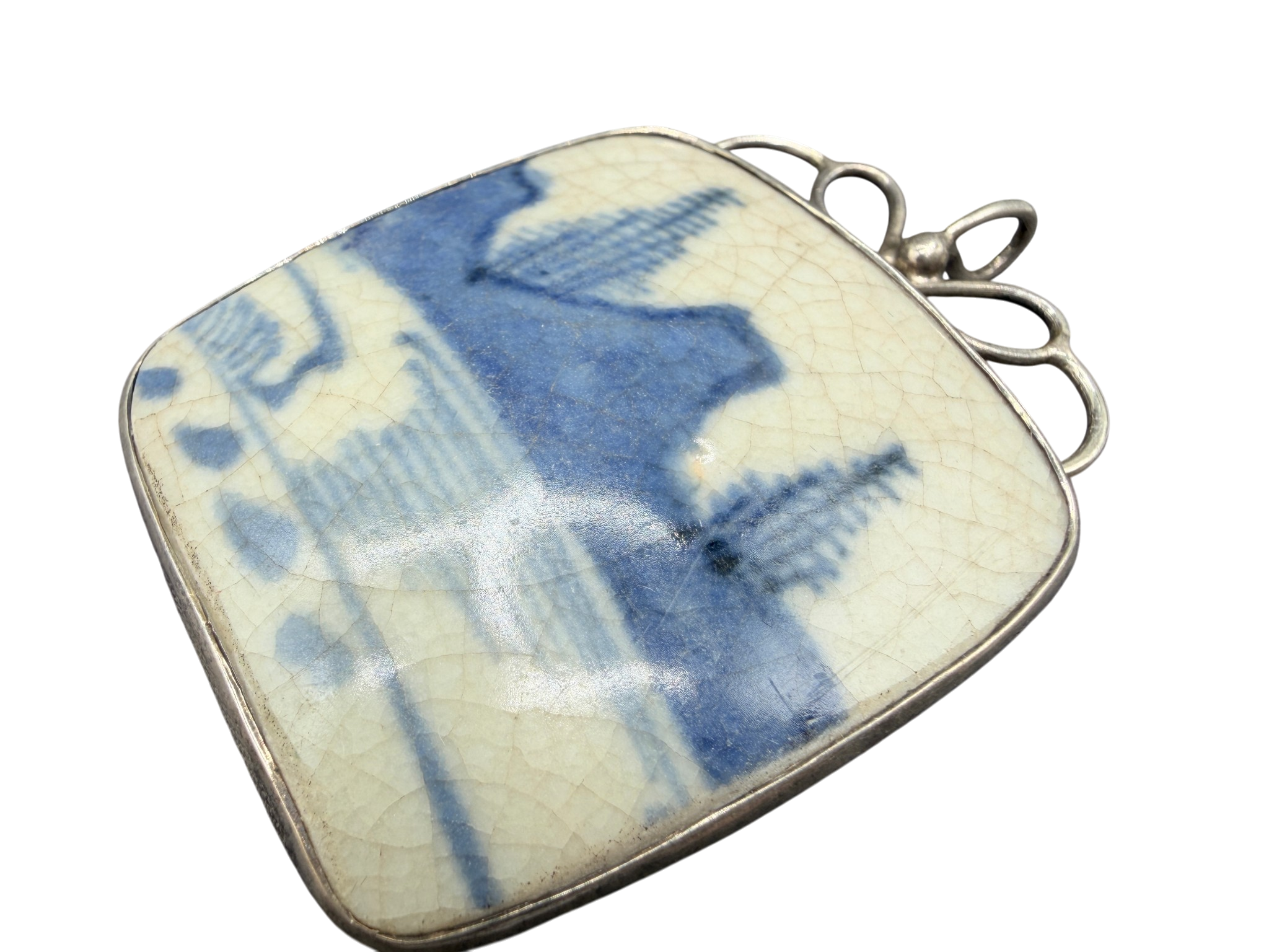 Chinese Porcelain Shard Pendant (Ming/Qing Dynasty) in Sterling Silver