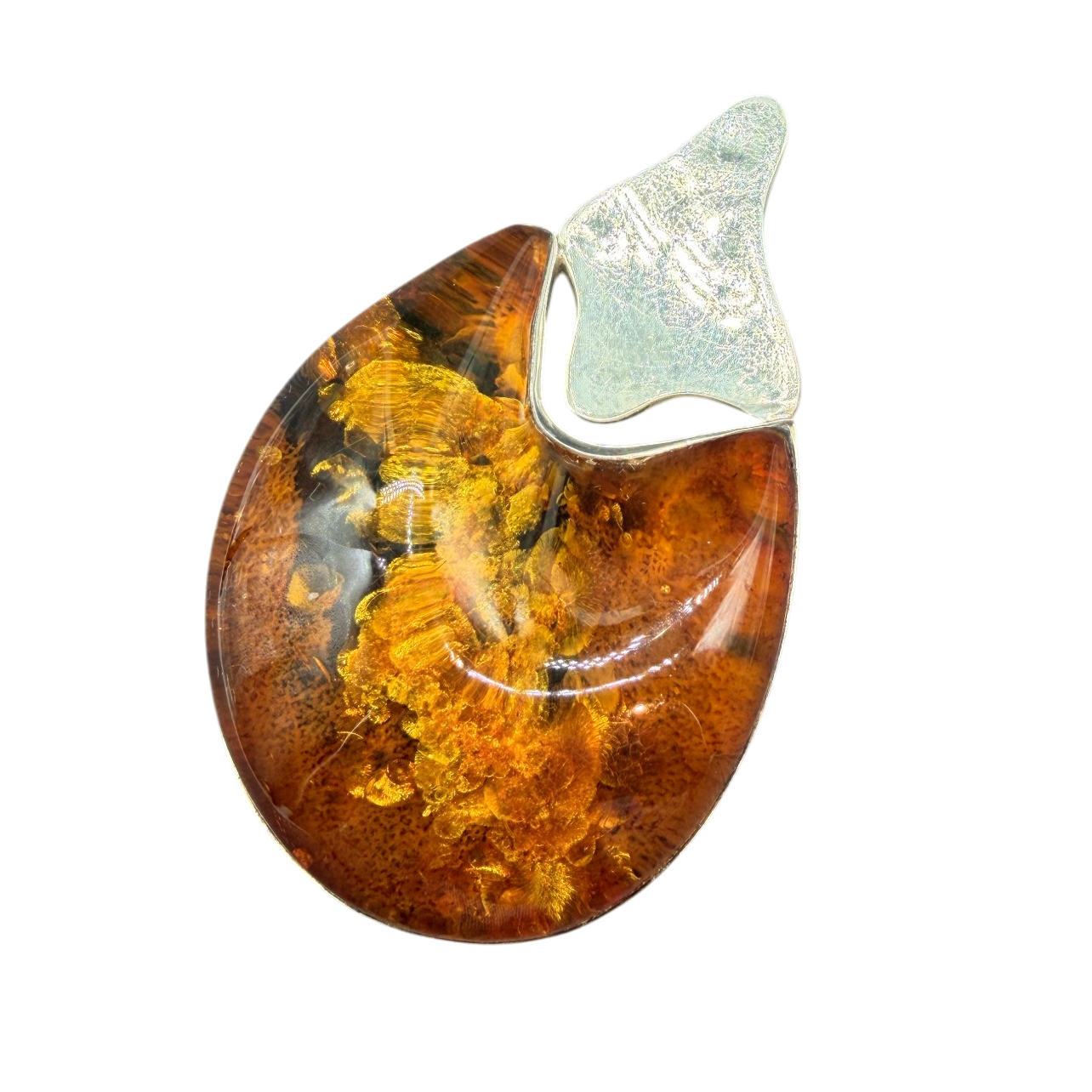 Sterling Silver Amorphic Teardrop Pendant/Brooch with Baltic Amber