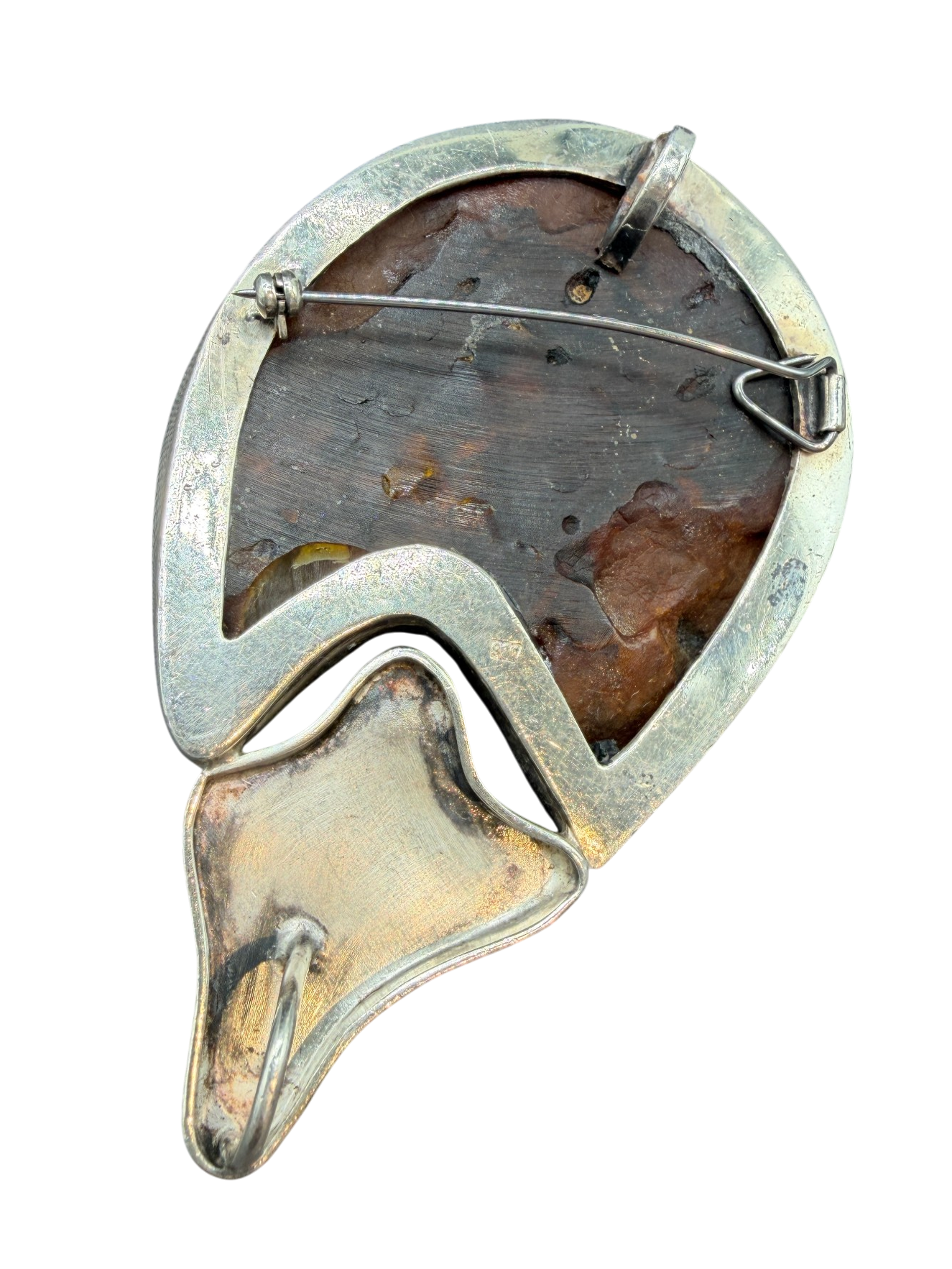 Sterling Silver Amorphic Teardrop Pendant/Brooch with Baltic Amber