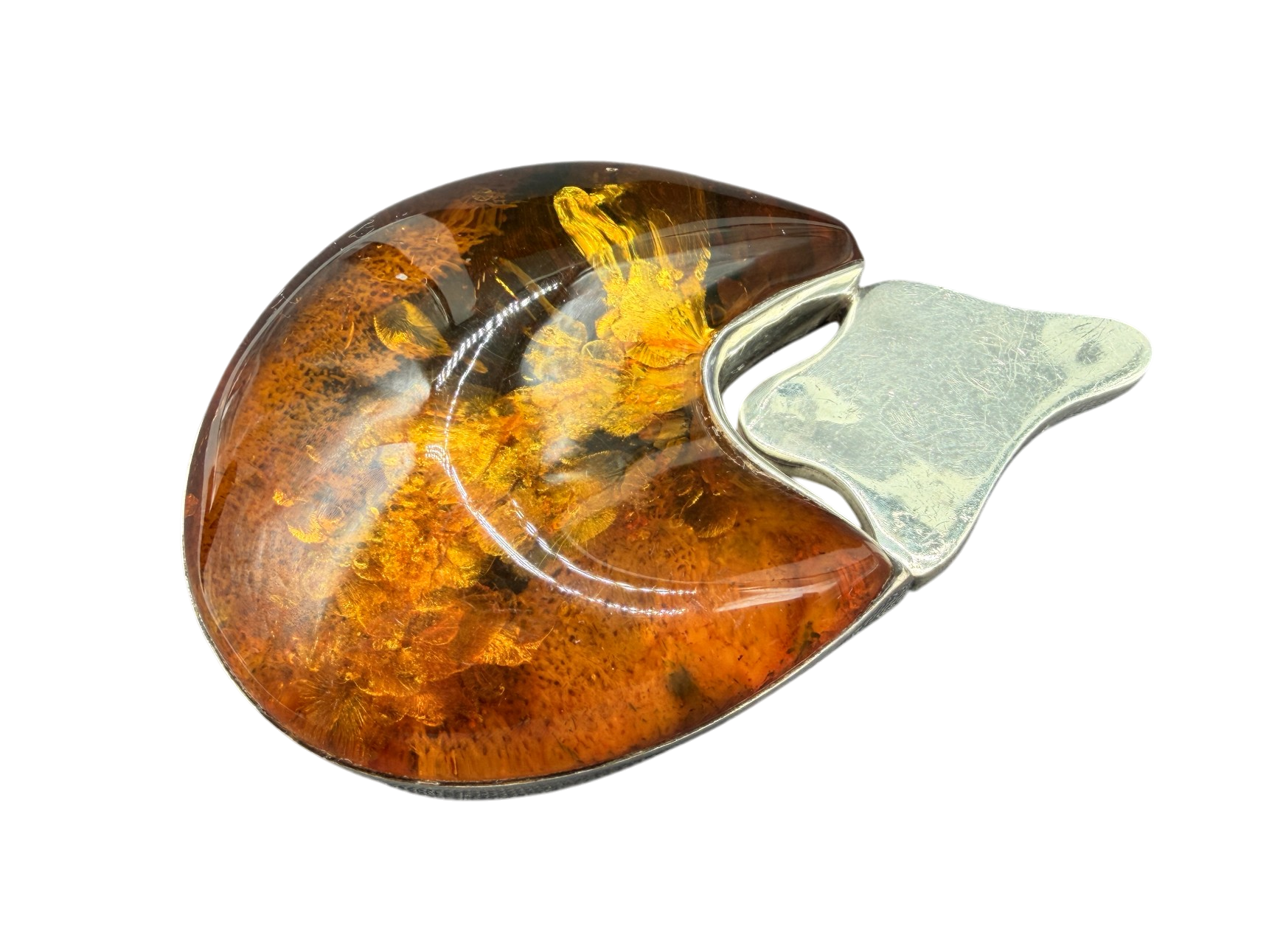 Sterling Silver Amorphic Teardrop Pendant/Brooch with Baltic Amber