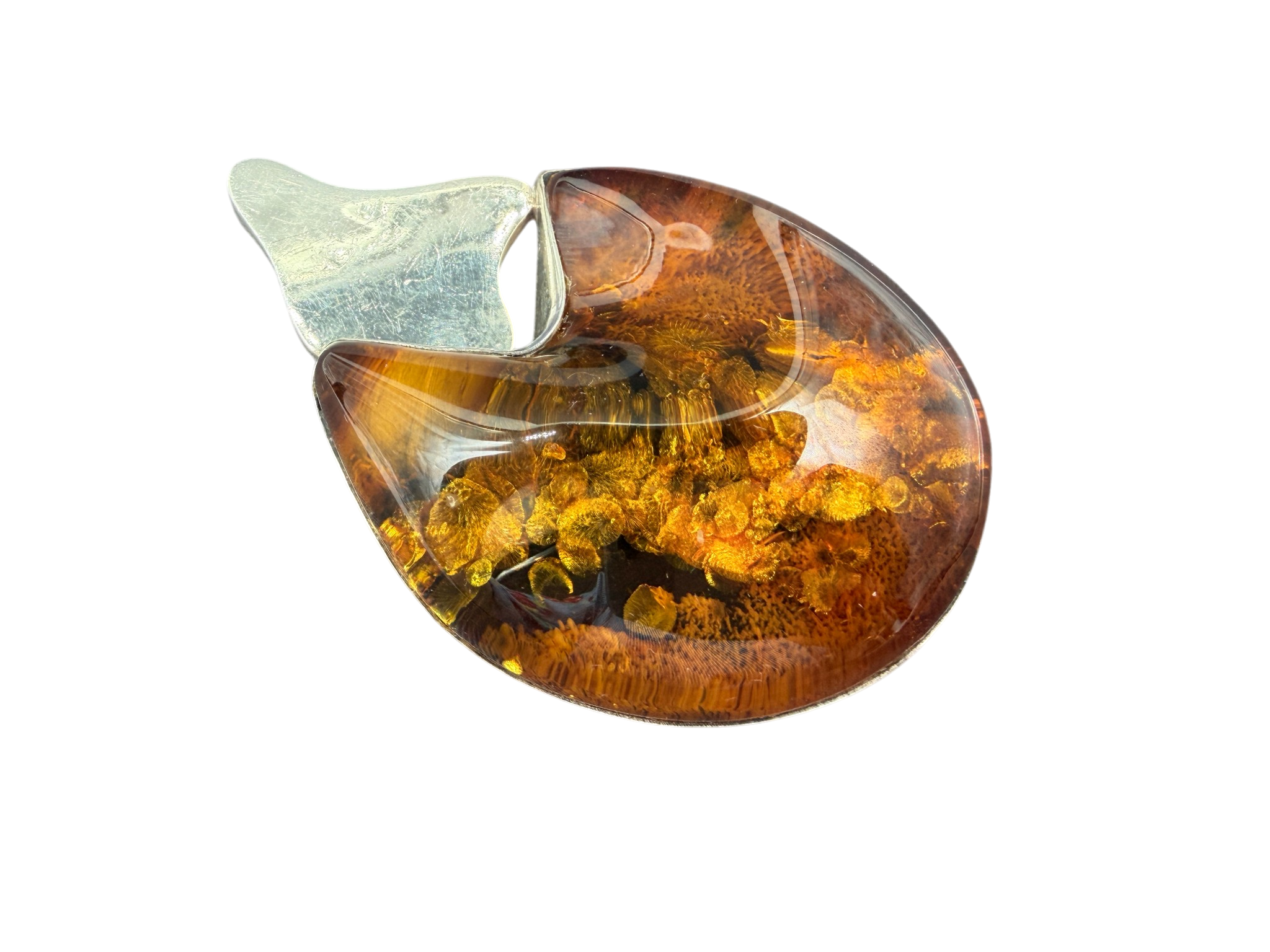 Sterling Silver Amorphic Teardrop Pendant/Brooch with Baltic Amber