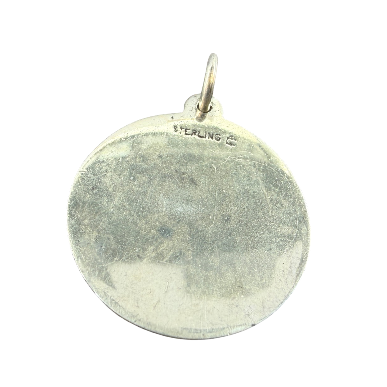 1970s Sterling Silver Tangerine Enamel St. Christopher Pendant