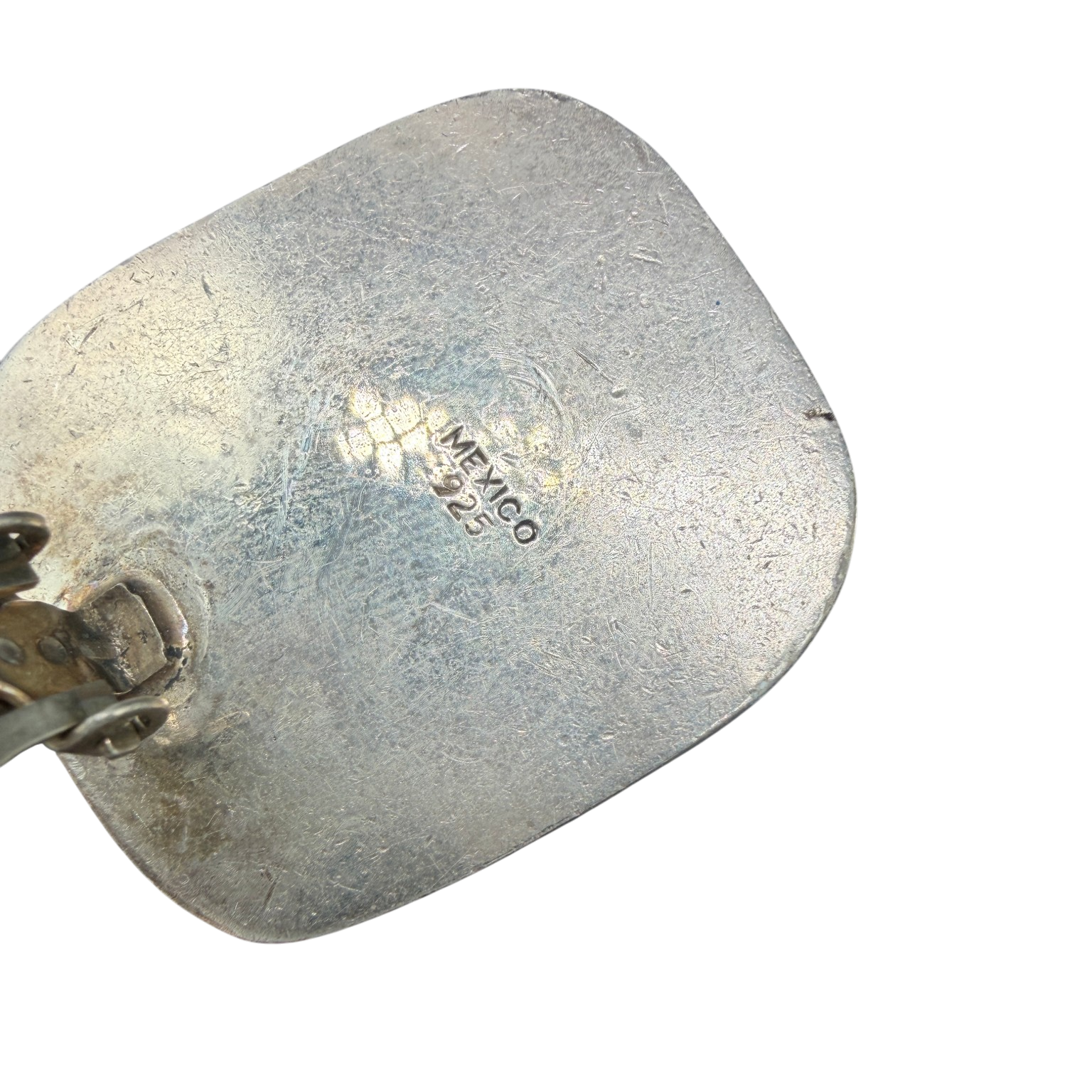 1970s Mexican Sterling Silver Square Clip Earrings with Turquoise Centers