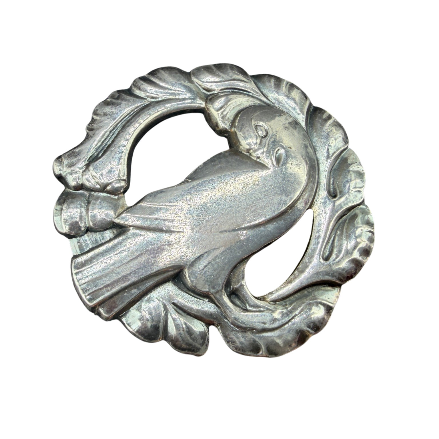 1980s Georg Jensen Sterling Silver #123 Dove & Leaf Brooch