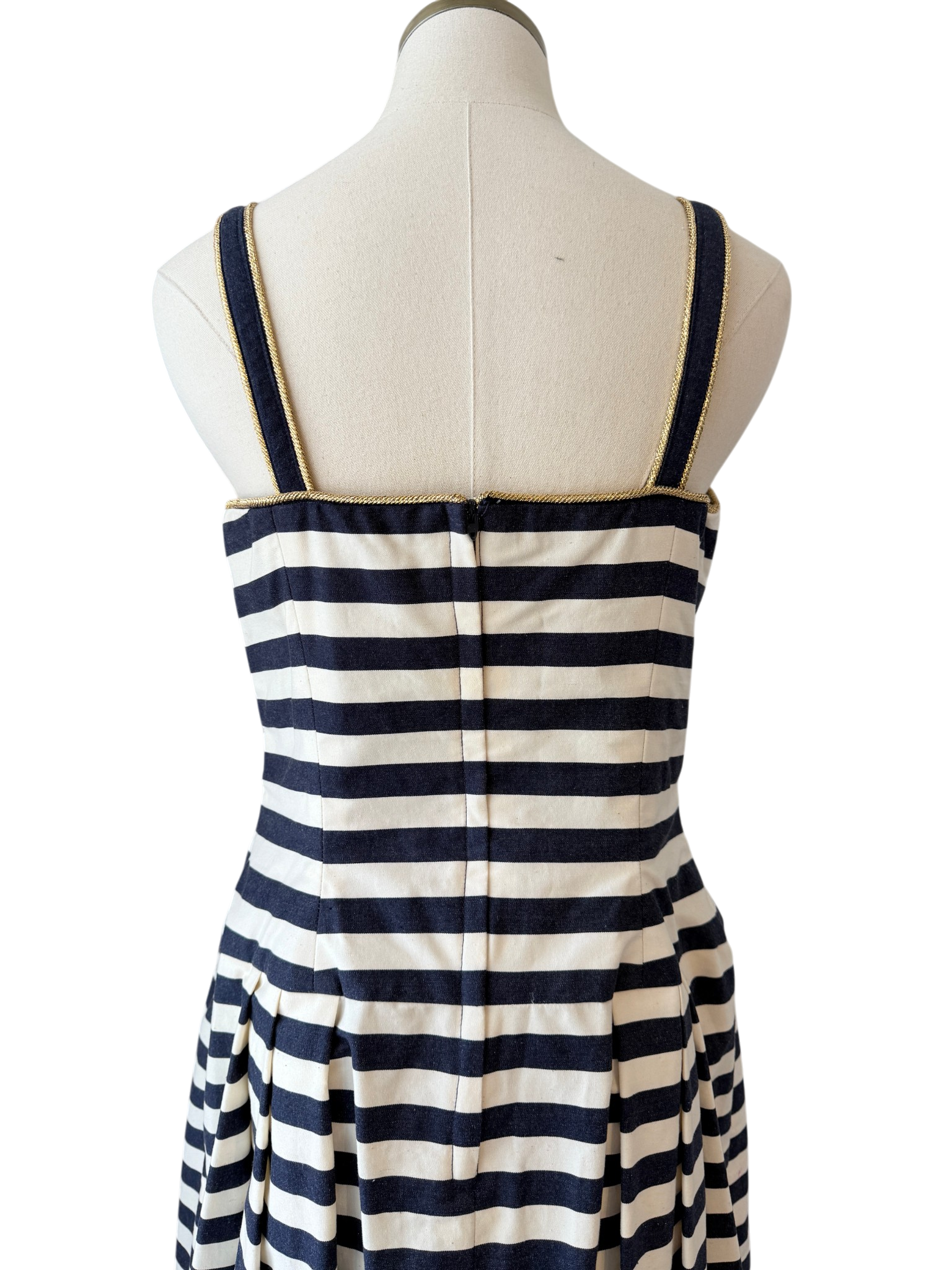 1970s Albert Nipon Nautical Cotton Fit & Flare Dress with Beaded Emblem