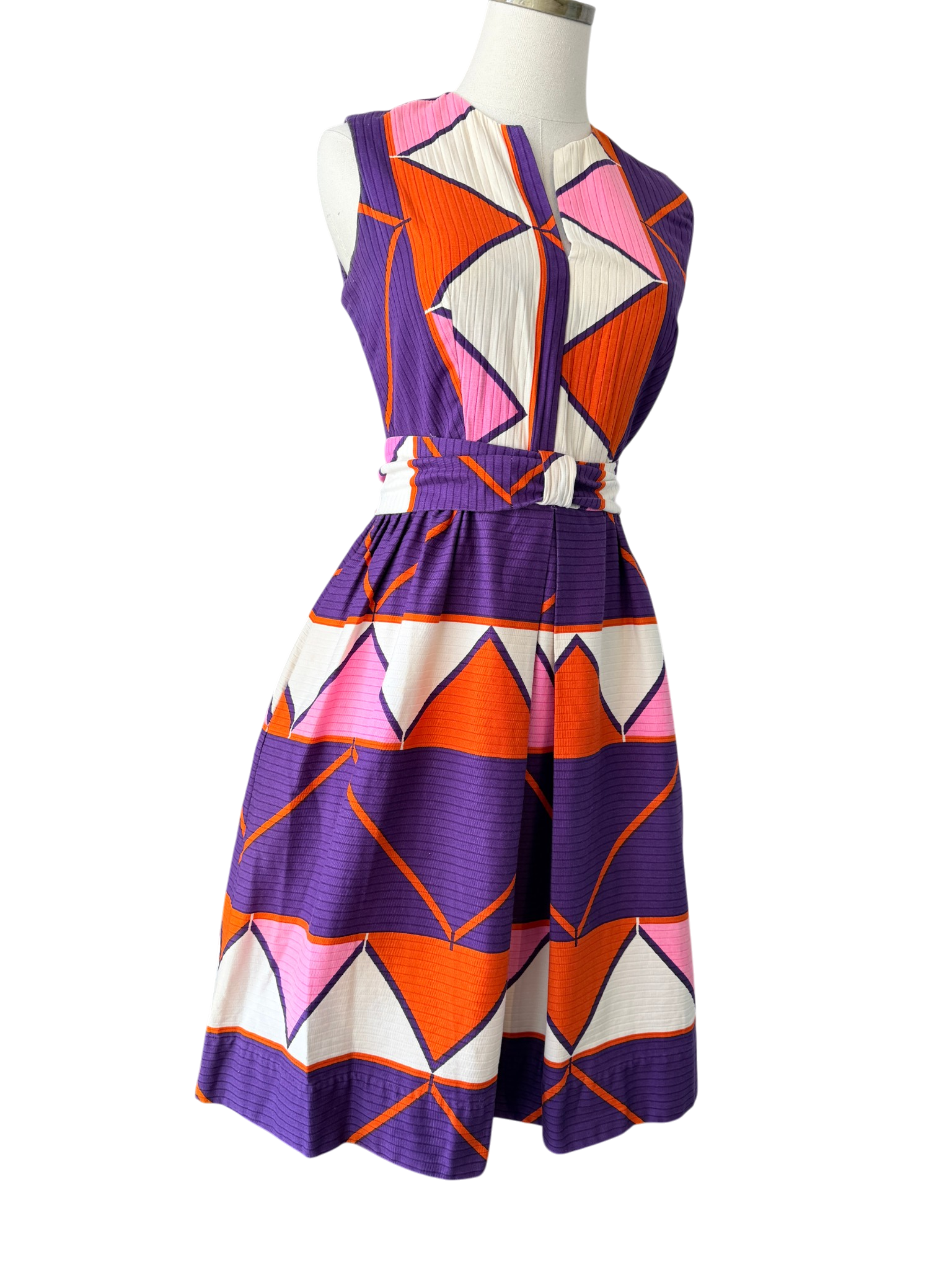 1960s Playdeck Ribbed Mod Print Mini Dress in Purple, Pink & Orange