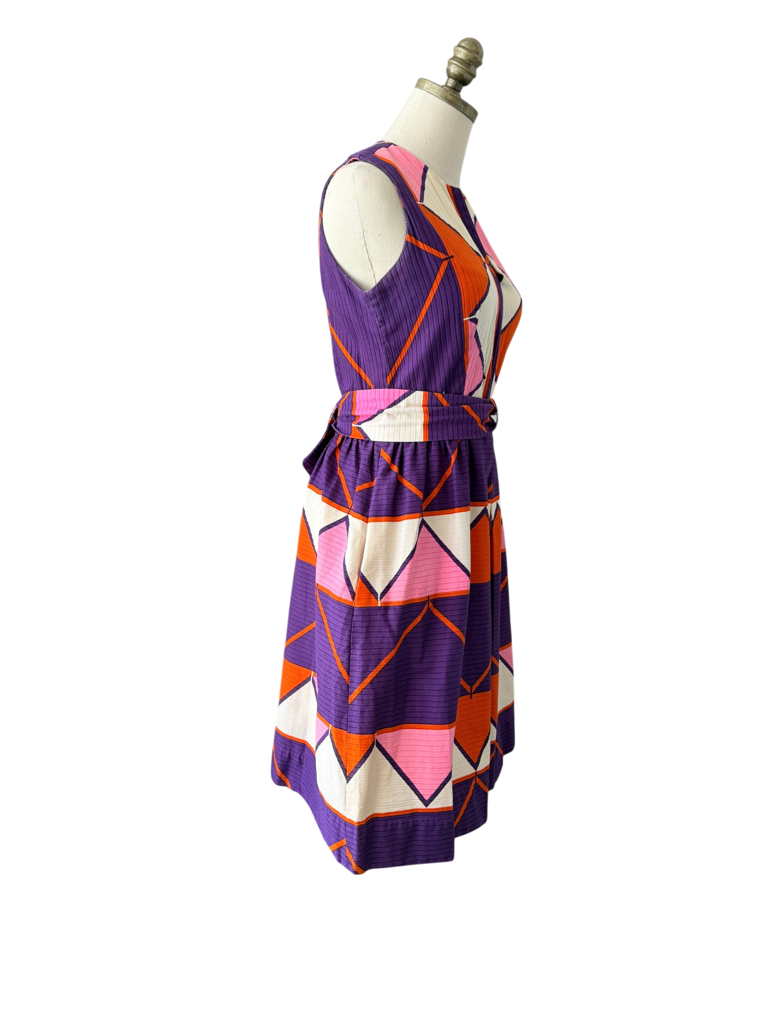 1960s Playdeck Ribbed Mod Print Mini Dress in Purple, Pink & Orange