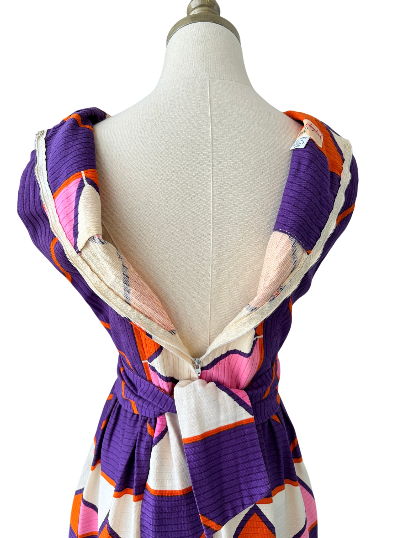 1960s Playdeck Ribbed Mod Print Mini Dress in Purple, Pink & Orange