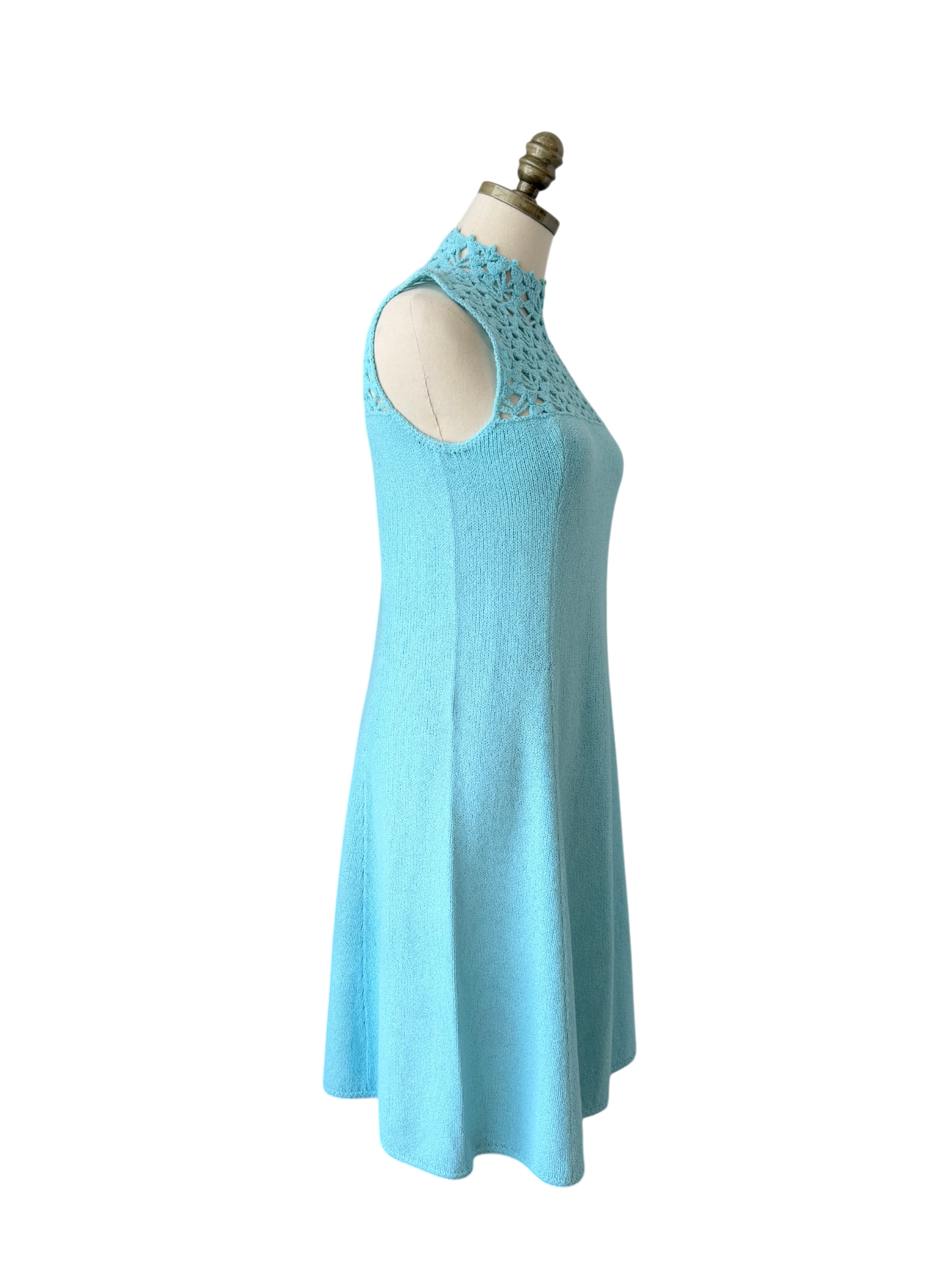 1960s Marie St. John Aqua Knit Crochet Tank Shift Dress