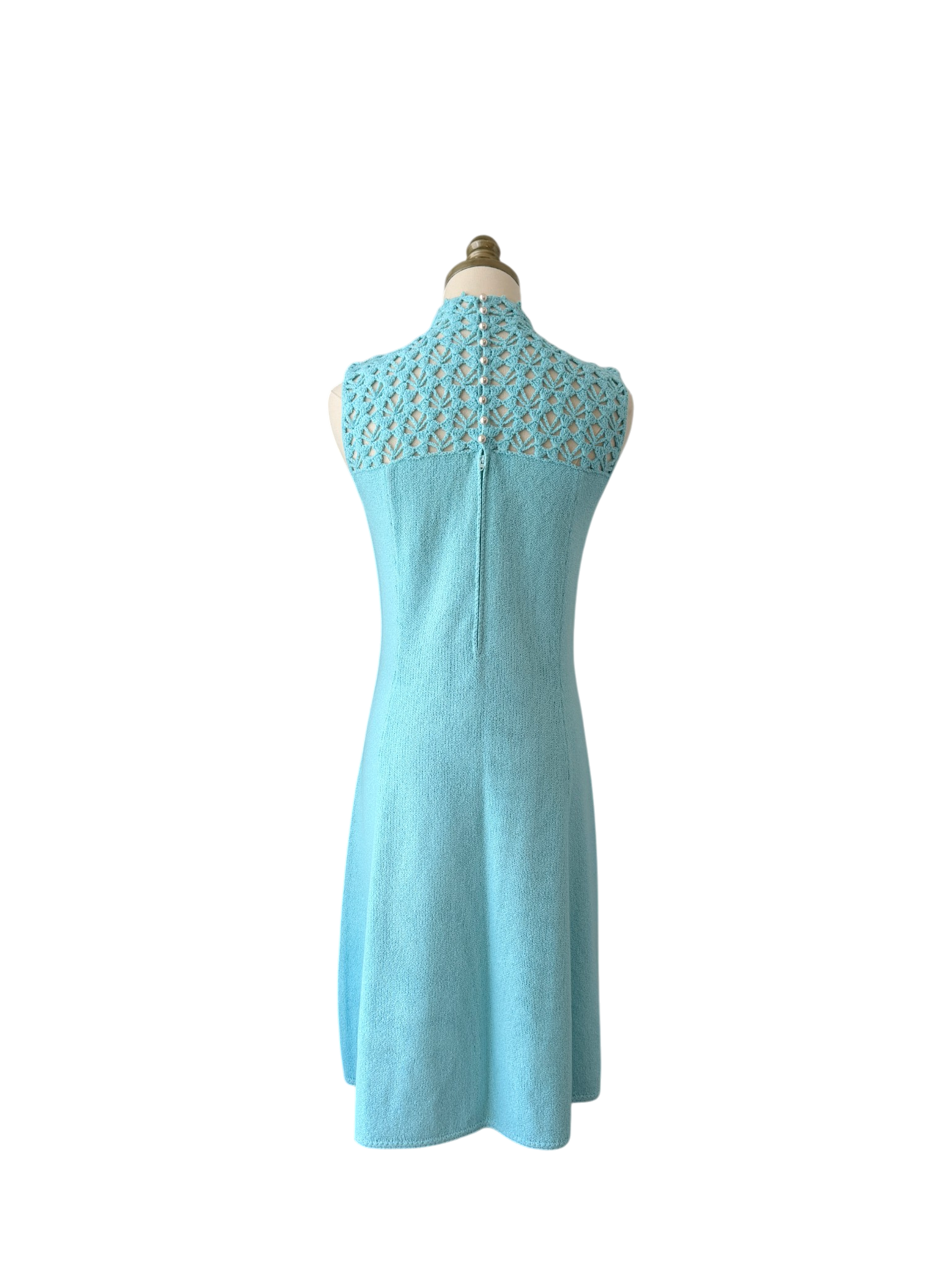 1960s Marie St. John Aqua Knit Crochet Tank Shift Dress
