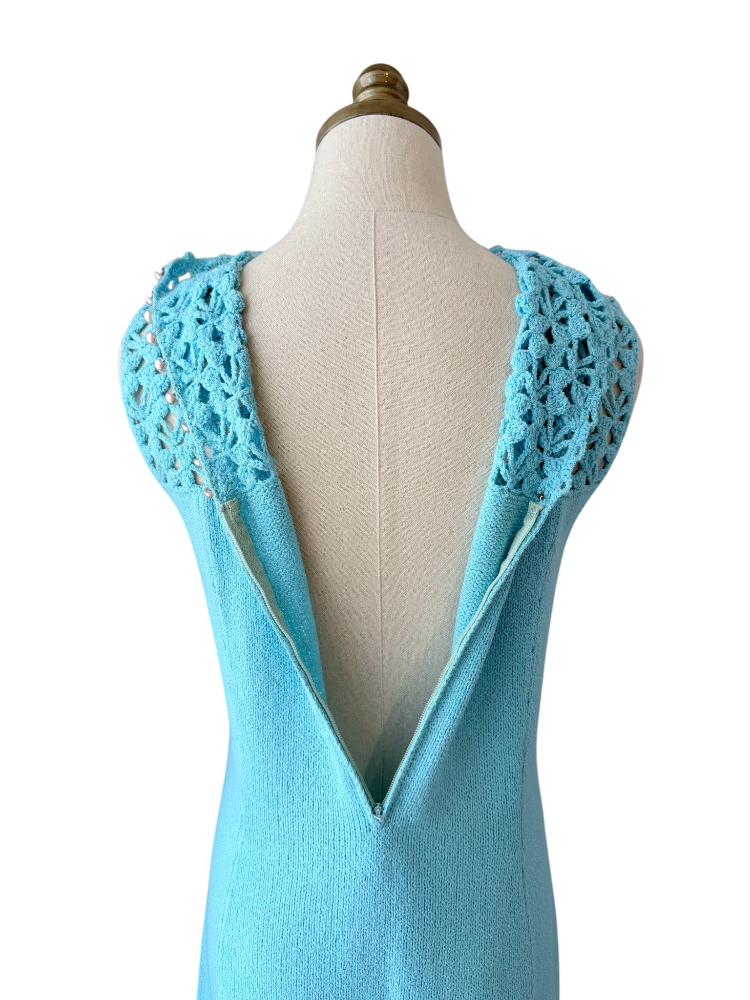1960s Marie St. John Aqua Knit Crochet Tank Shift Dress