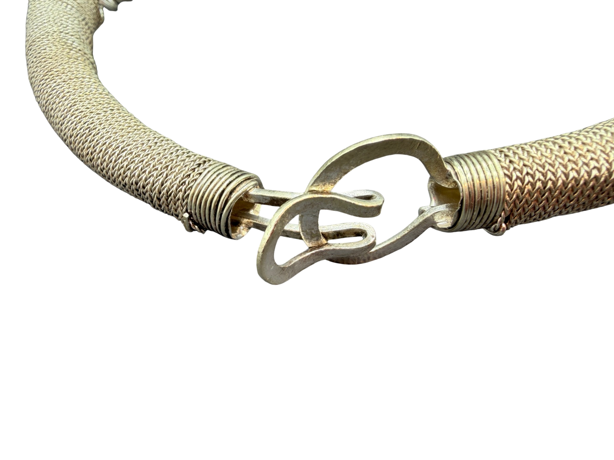 1970s Tribal Sterling Silver Collar Necklace with Wrapped Chain and Twisted Loop Detail