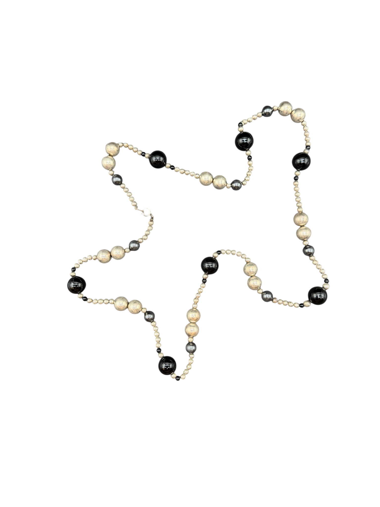 Sterling Silver, Hematite & Onyx Beaded Necklace with 12K Gold-Filled Clasp