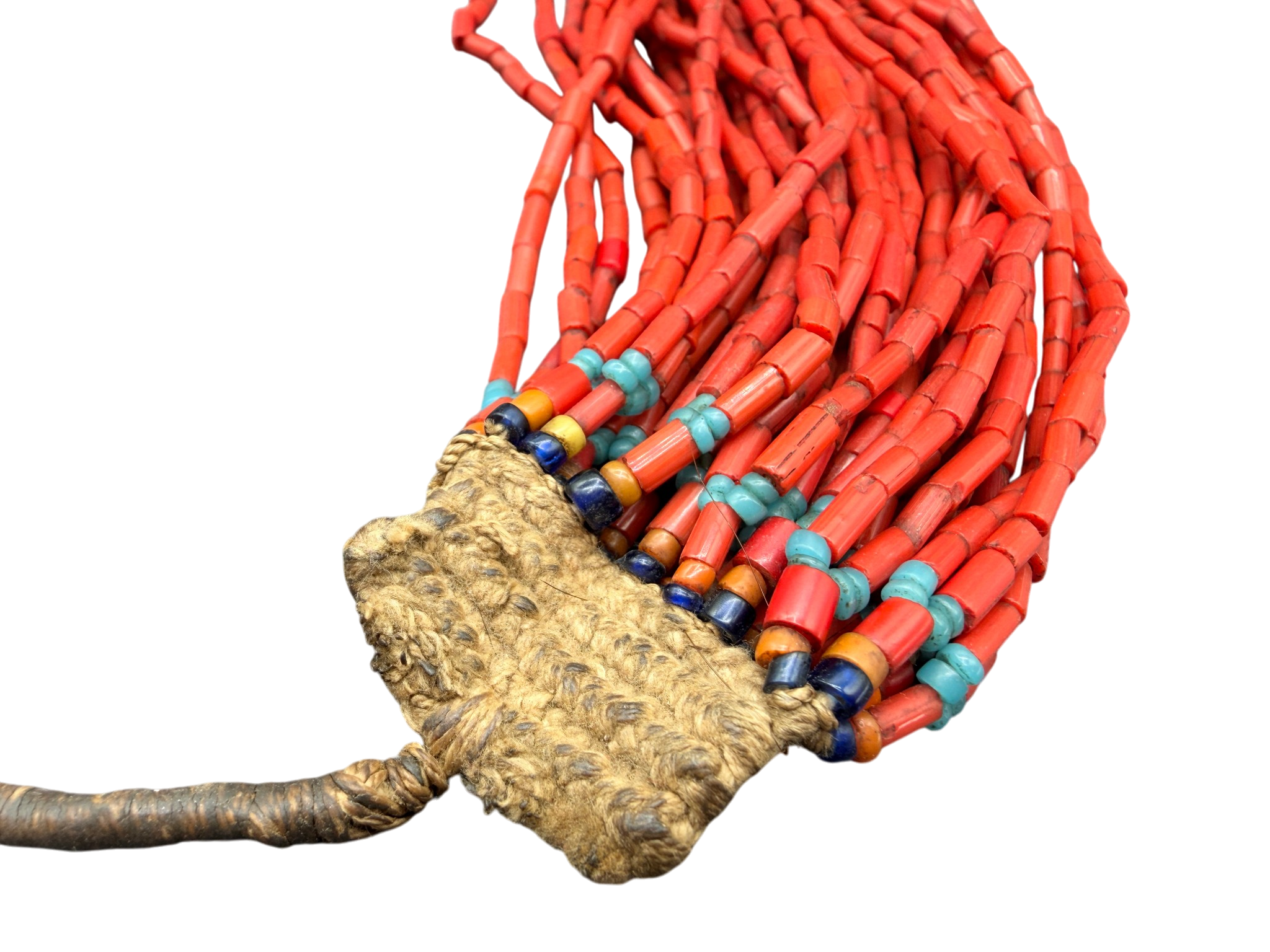 1970s Handmade 38-Strand Coral Bugle Bead Necklace with Coin Clasp