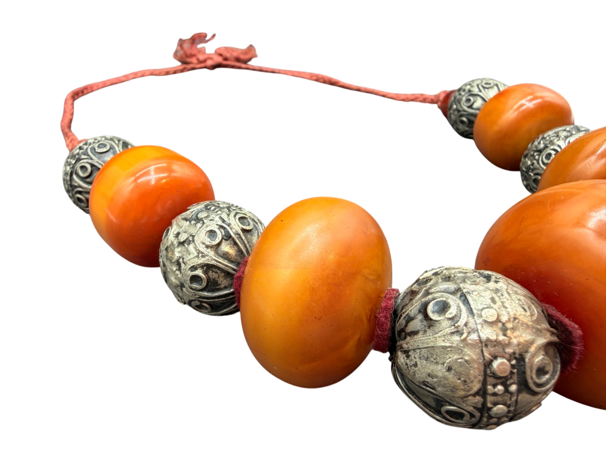 Baltic Honey Amber Statement Necklace with Silver-Tone Spacers on Braided Rope