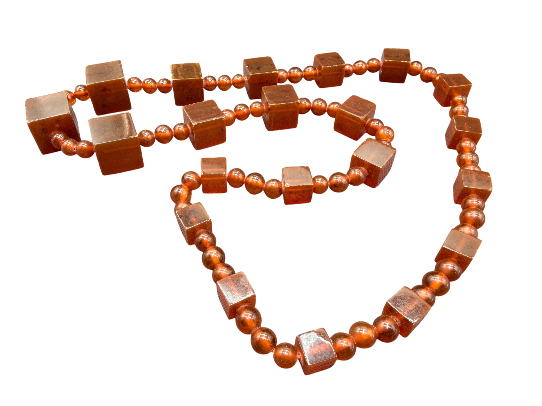 Baltic Amber Graduated Cube and Sphere Beaded Necklace
