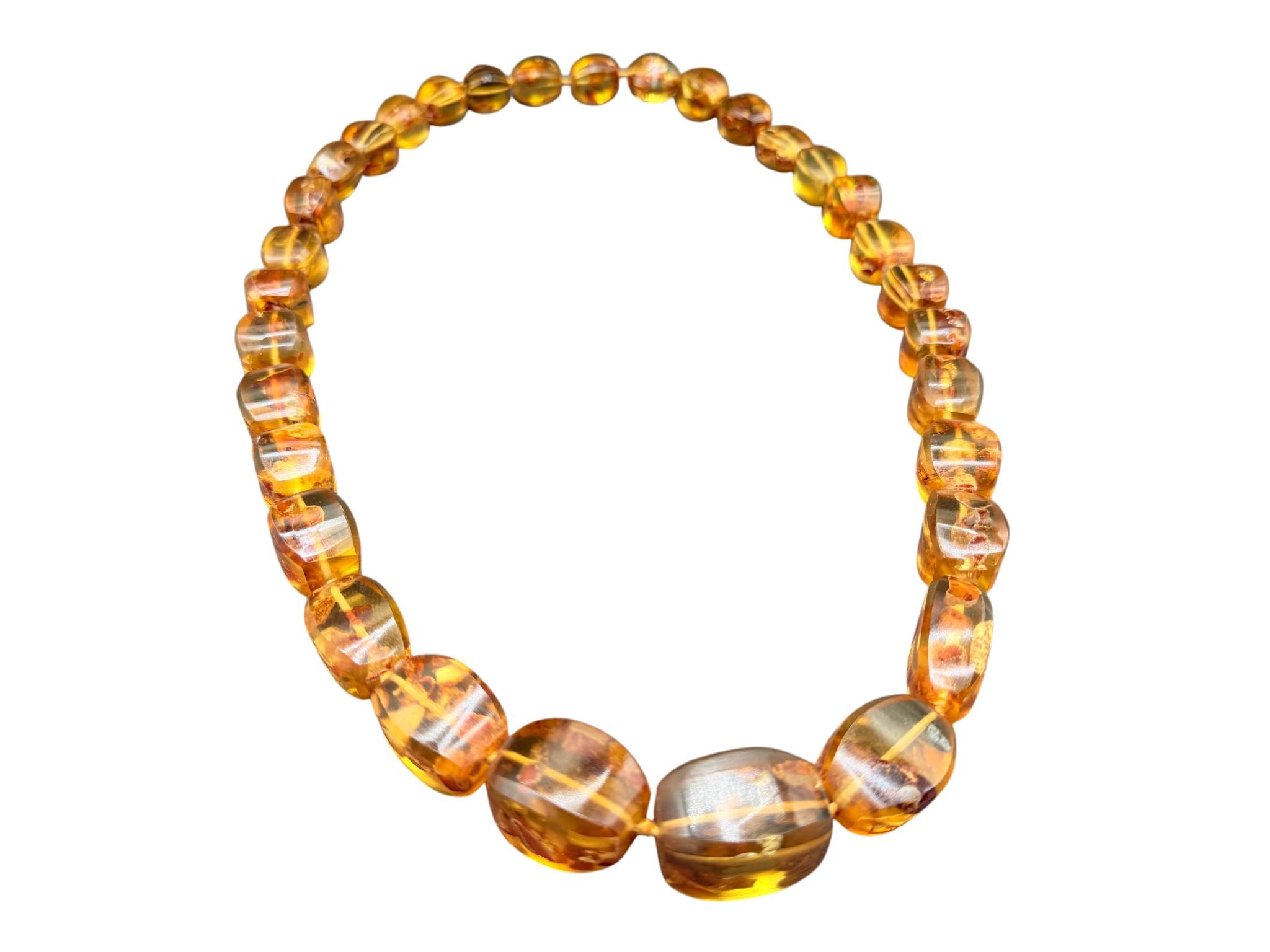 1960s Honey Amber Oval Beaded Necklace with Inclusions