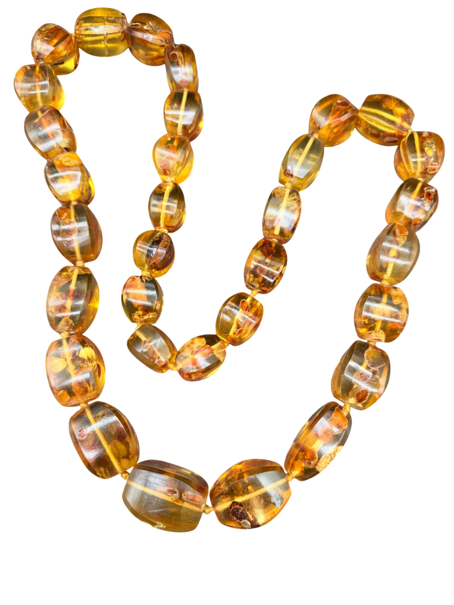 1960s Honey Amber Oval Beaded Necklace with Inclusions