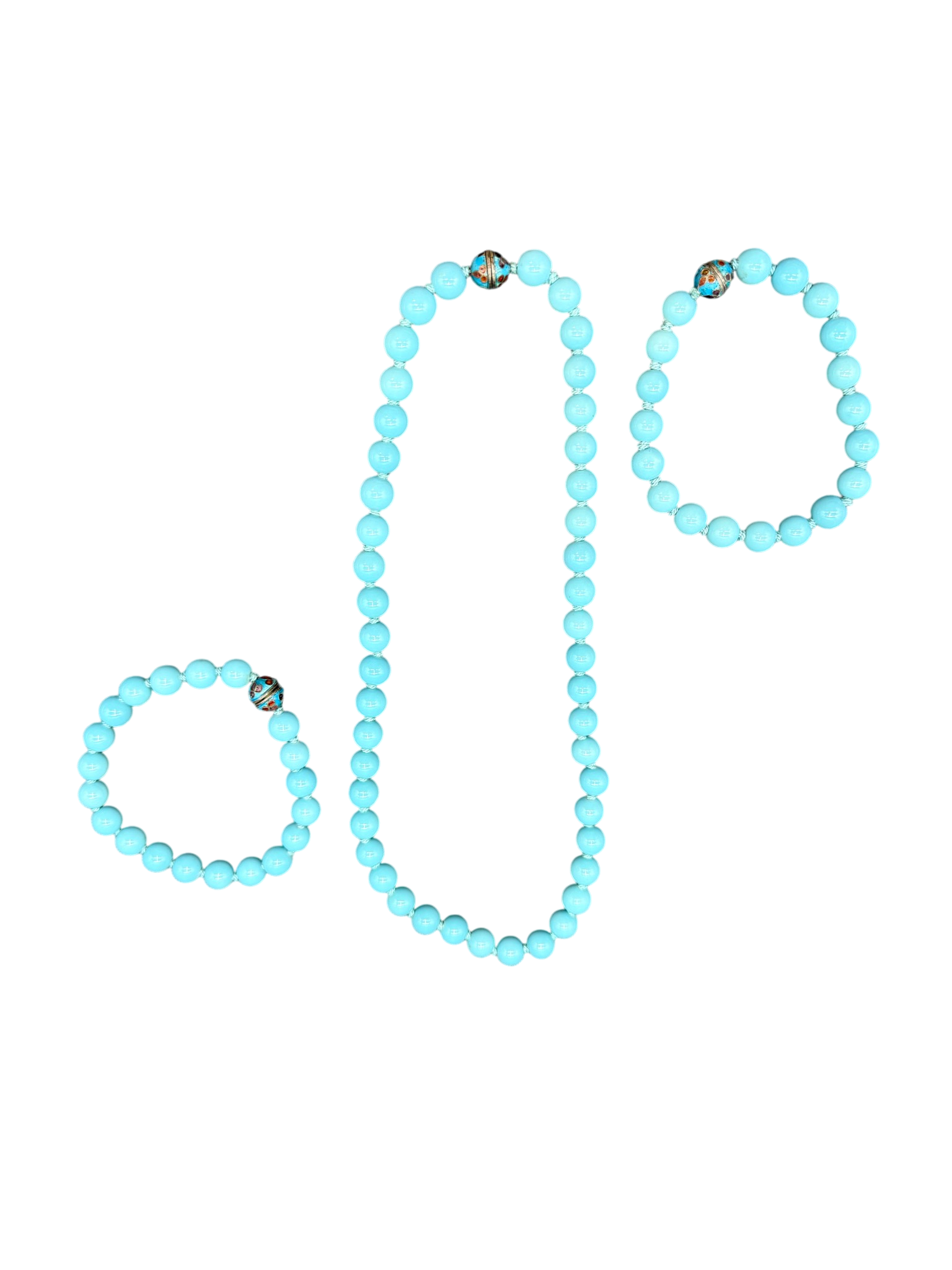 Turquoise Glass Convertible Necklace with Cloisonné Connector