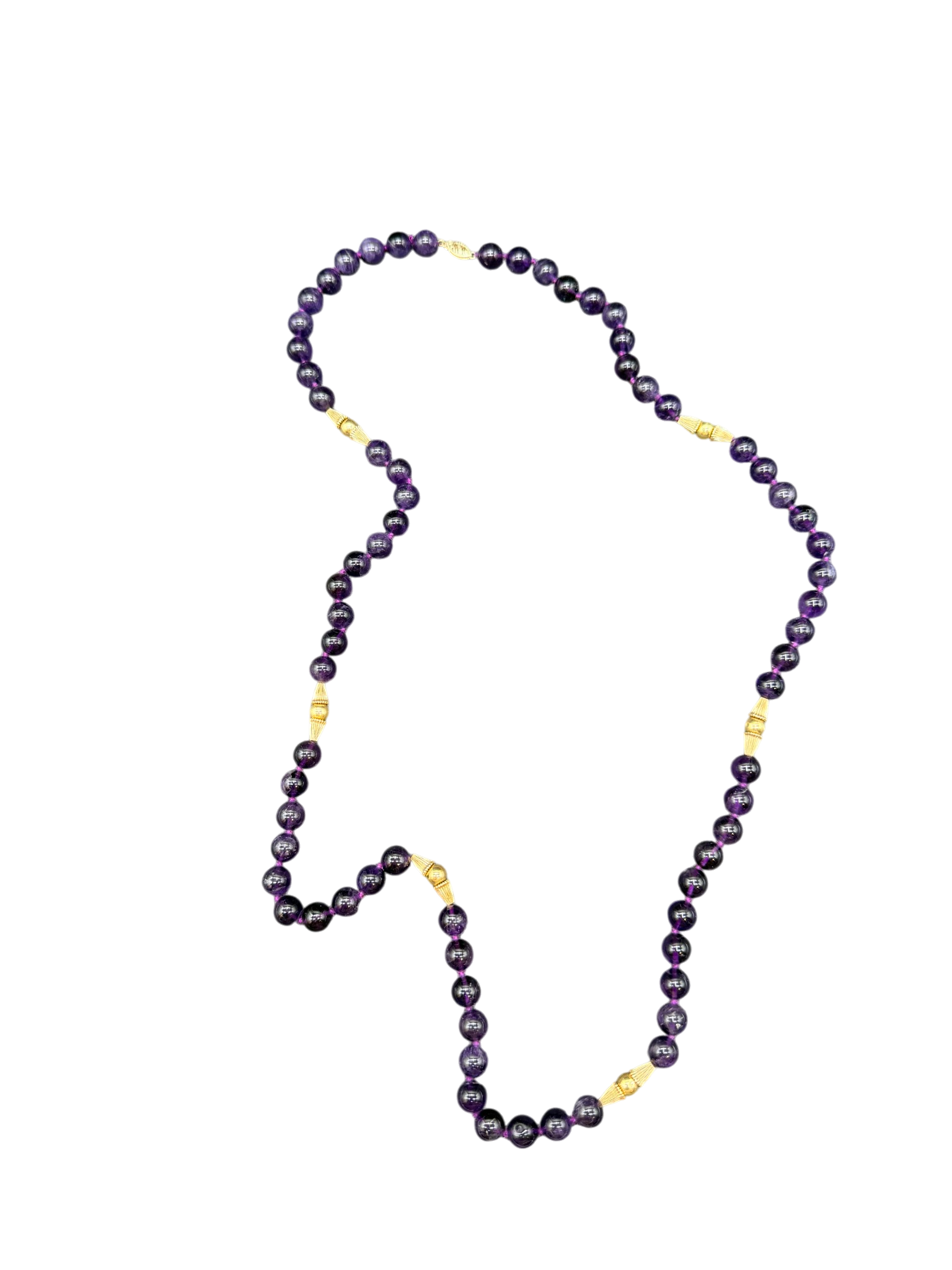 Amethyst Hand-Knotted Beaded Necklace with 14K Gold Spacers