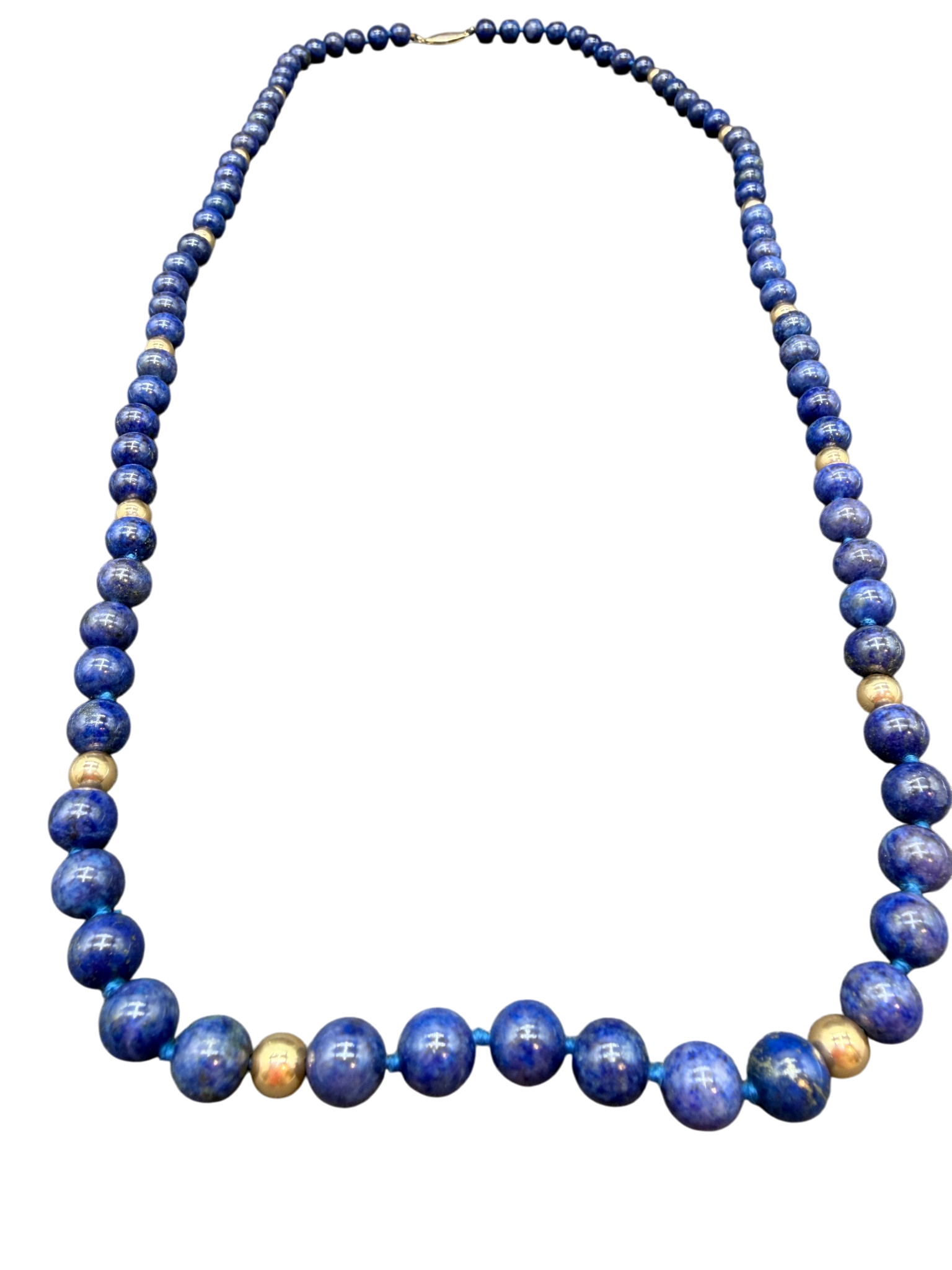 Lapis Lazuli Beaded Necklace with 14K Gold Clasp and Spacers