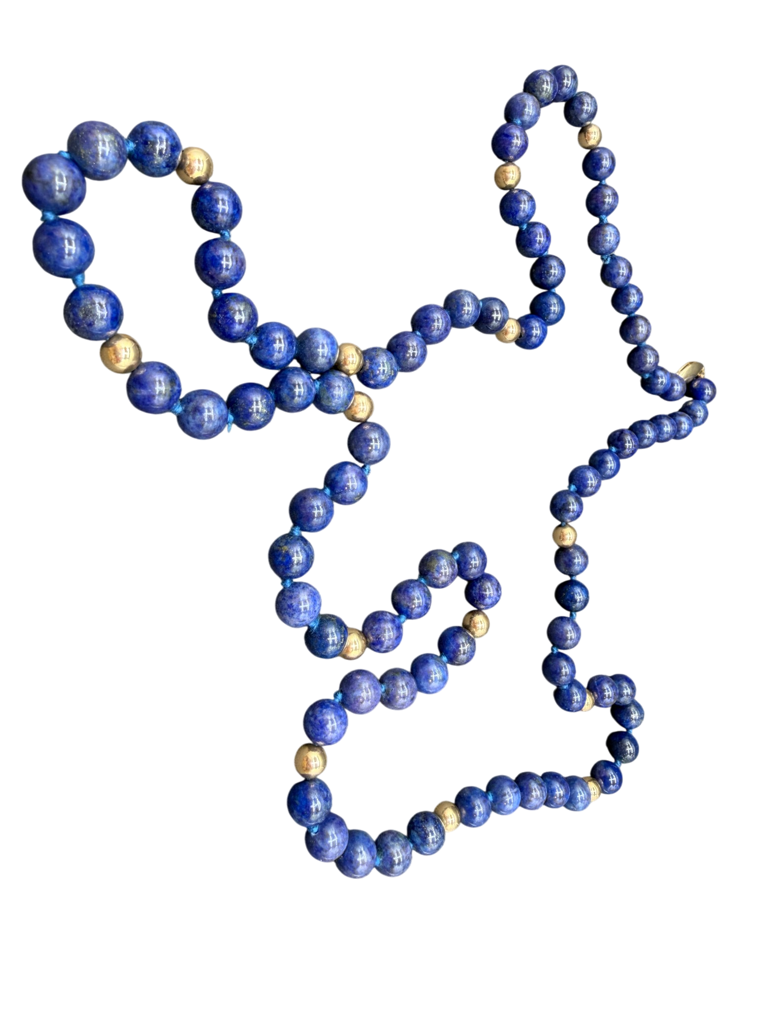 Lapis Lazuli Beaded Necklace with 14K Gold Clasp and Spacers