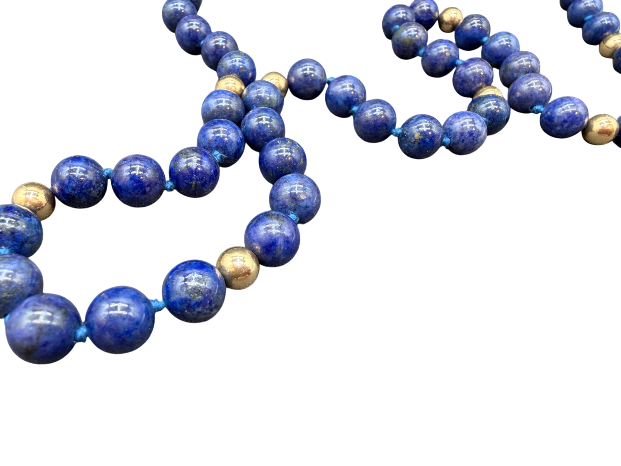 Lapis Lazuli Beaded Necklace with 14K Gold Clasp and Spacers