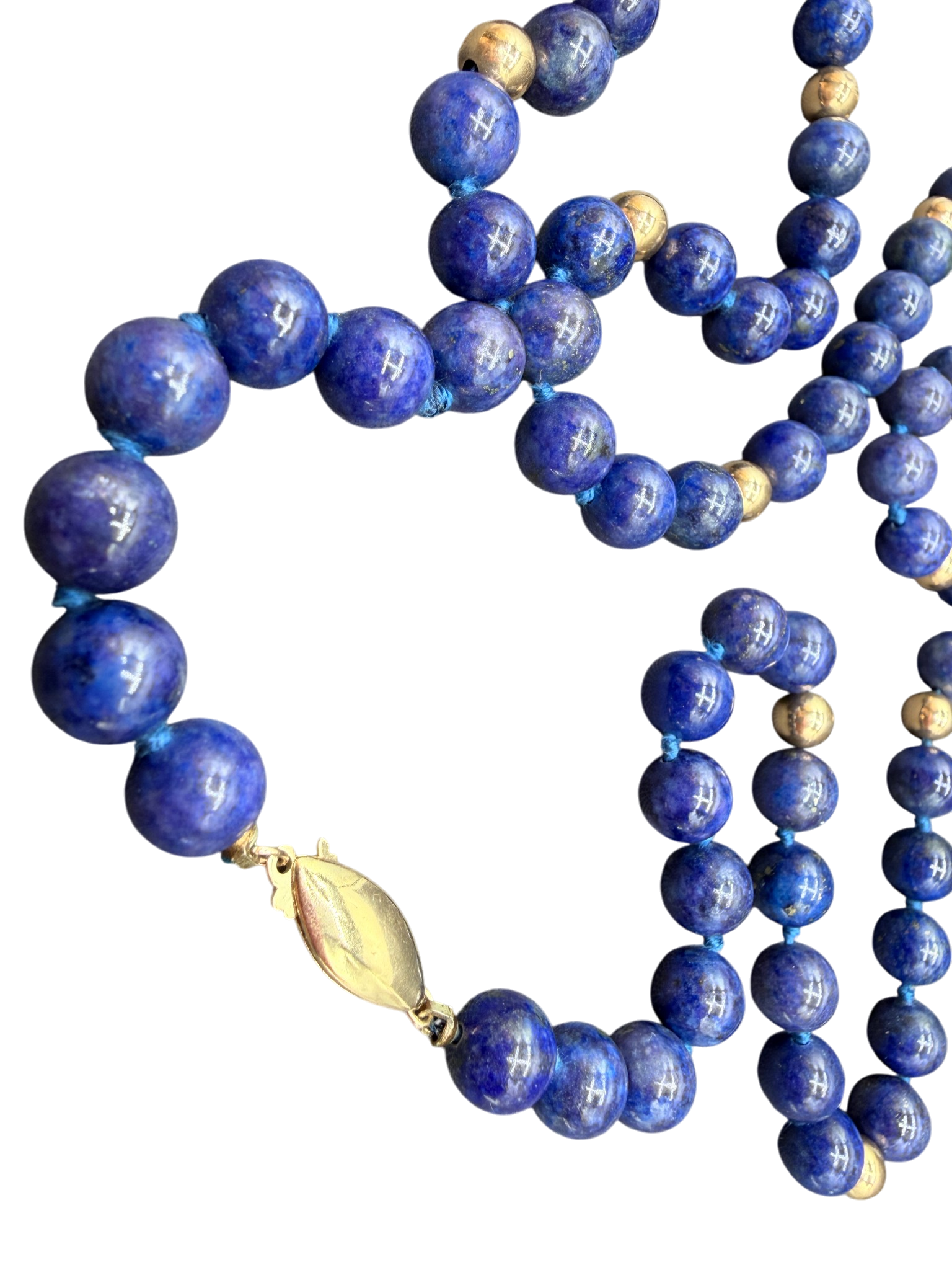 Lapis Lazuli Beaded Necklace with 14K Gold Clasp and Spacers