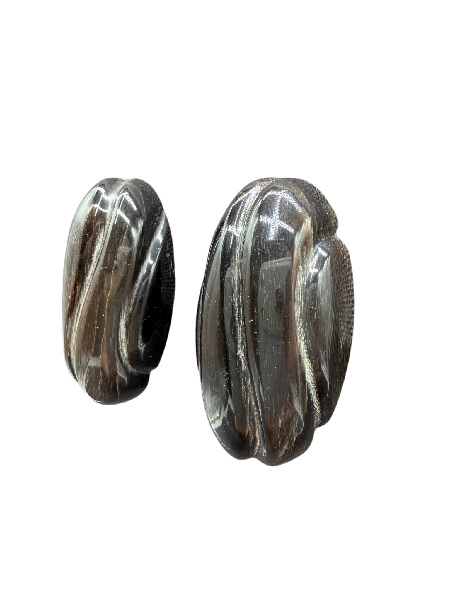 1960s Carved Black Horn Oval Clip Earrings