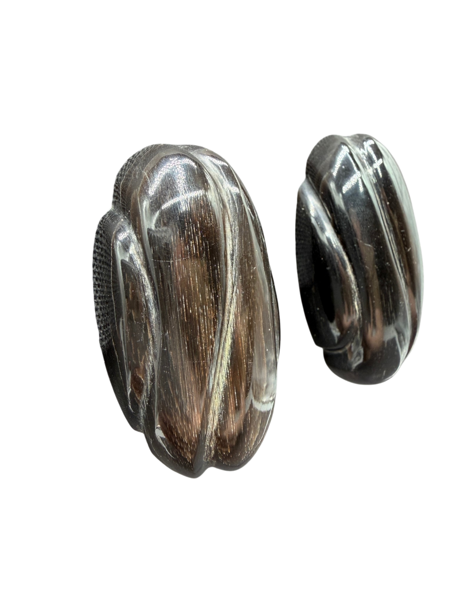 1960s Carved Black Horn Oval Clip Earrings