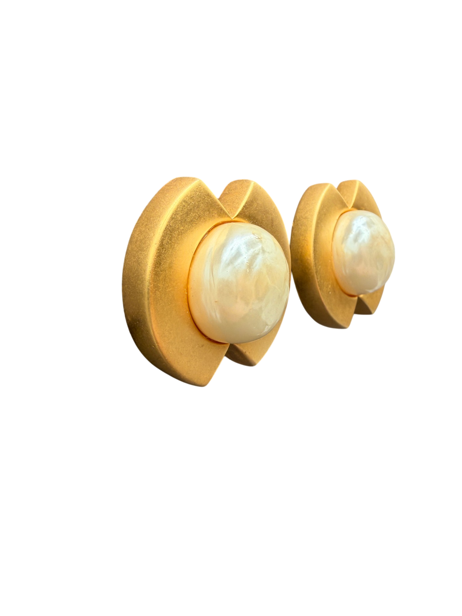 1980s Karl Lagerfeld Gold-Tone Faux Pearl Clip-On Earrings