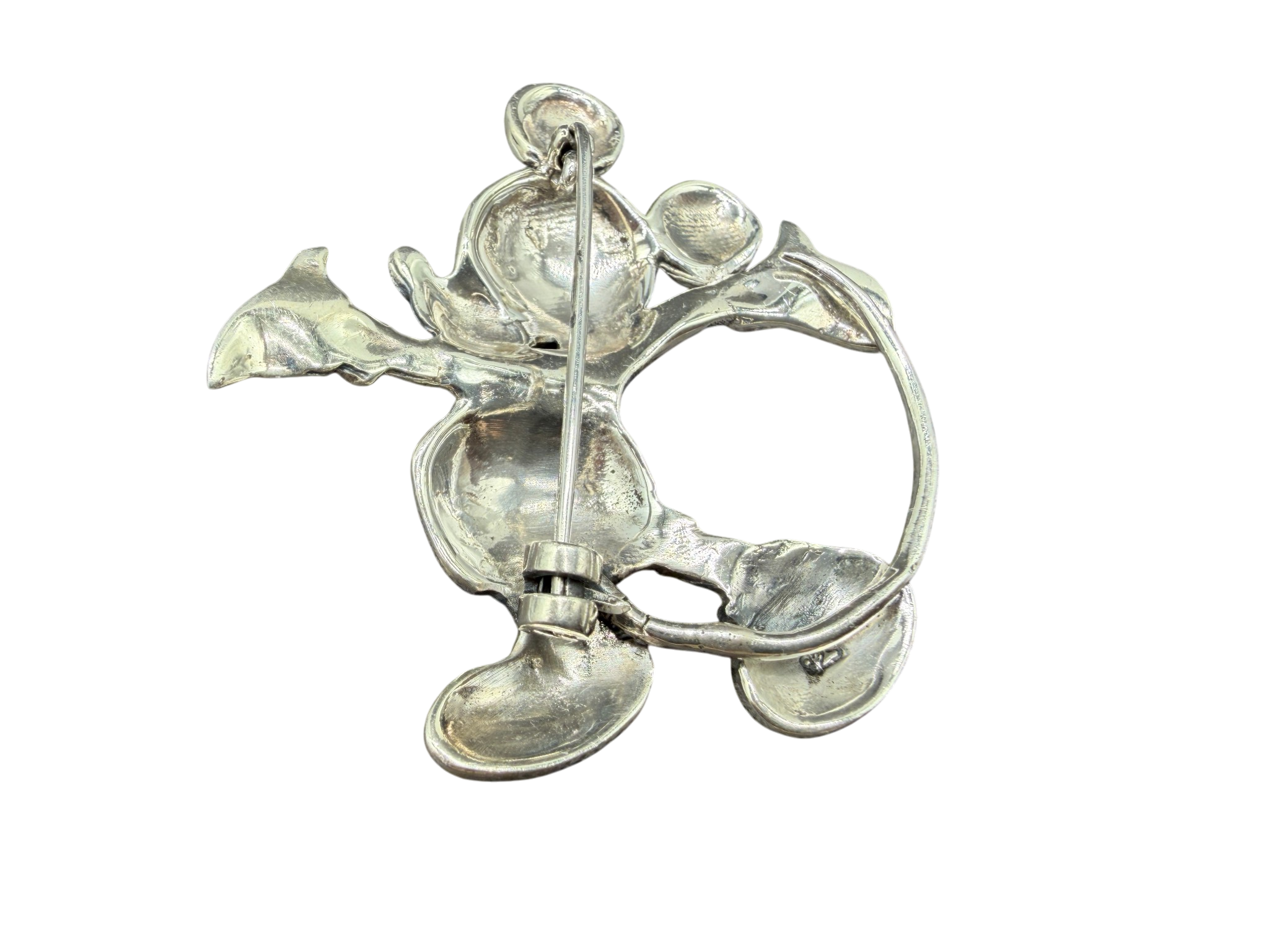 1970s Sterling Silver Mickey Mouse Brooch with Marcasite and Ruby Eyes