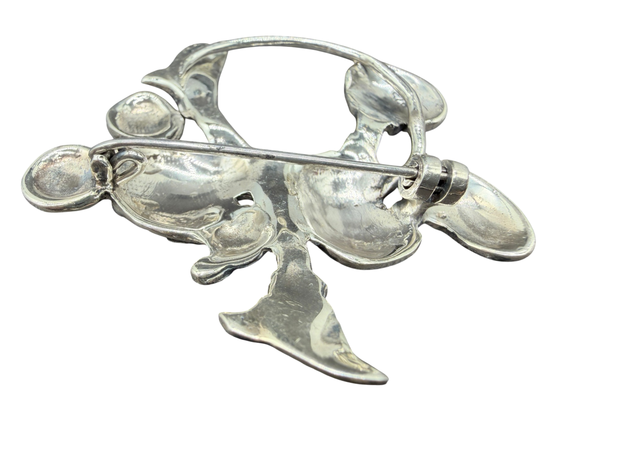1970s Sterling Silver Mickey Mouse Brooch with Marcasite and Ruby Eyes