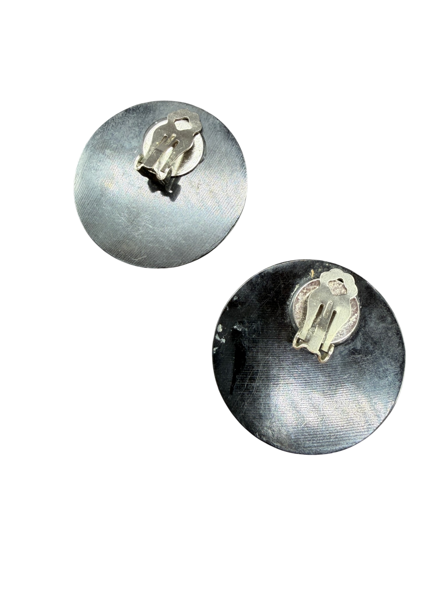 1960s Black Lucite Carved Flower Disc Clip-On Earrings