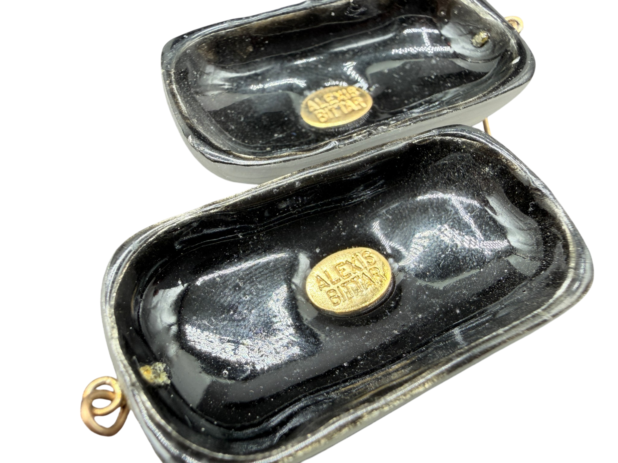 1980s Alexis Bittar Pearl Finish Rectangular Drop Earrings
