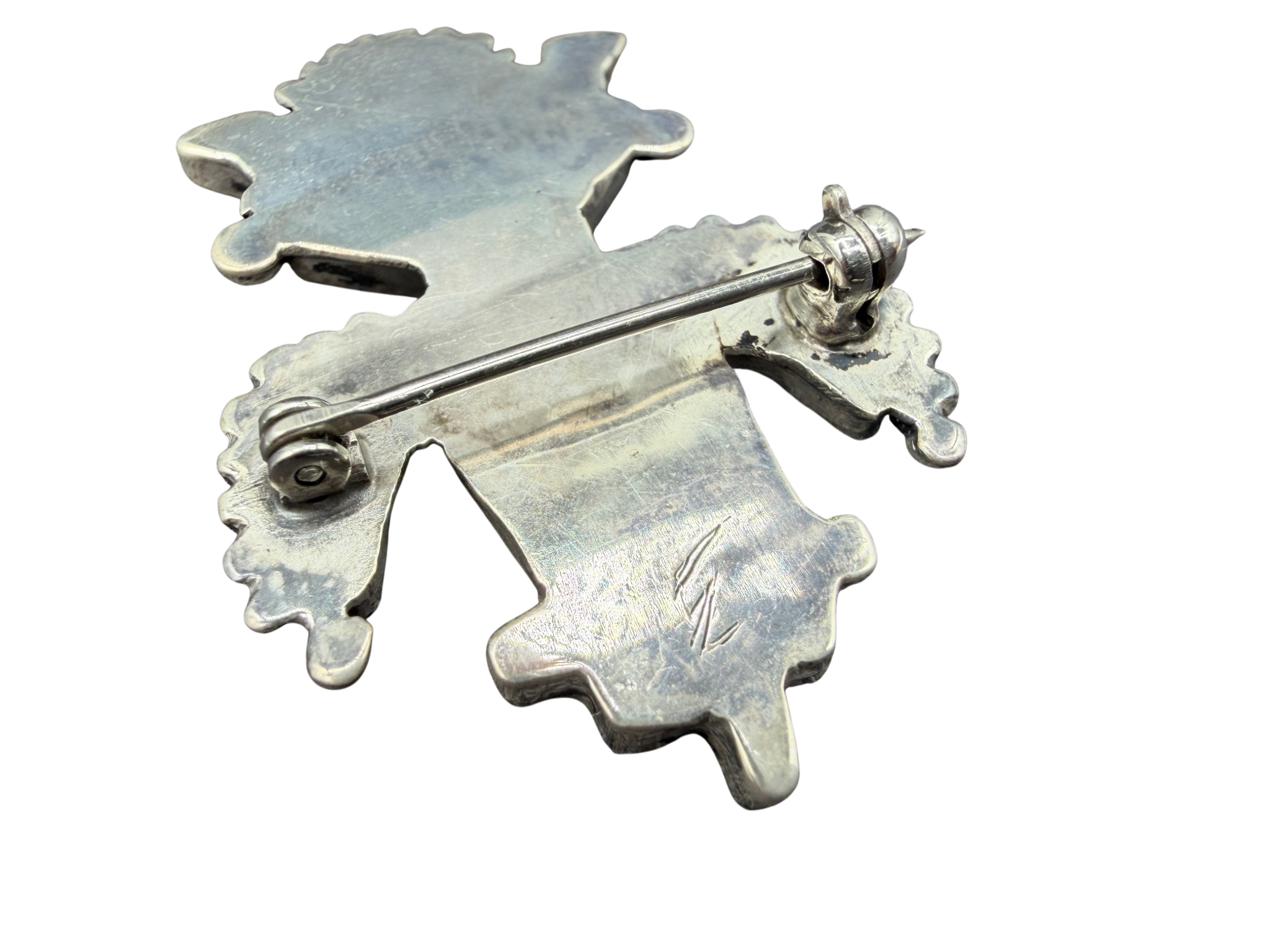 1970s Zuni Sterling Silver Multi-Stone Inlay “Dancing Figure” Brooch