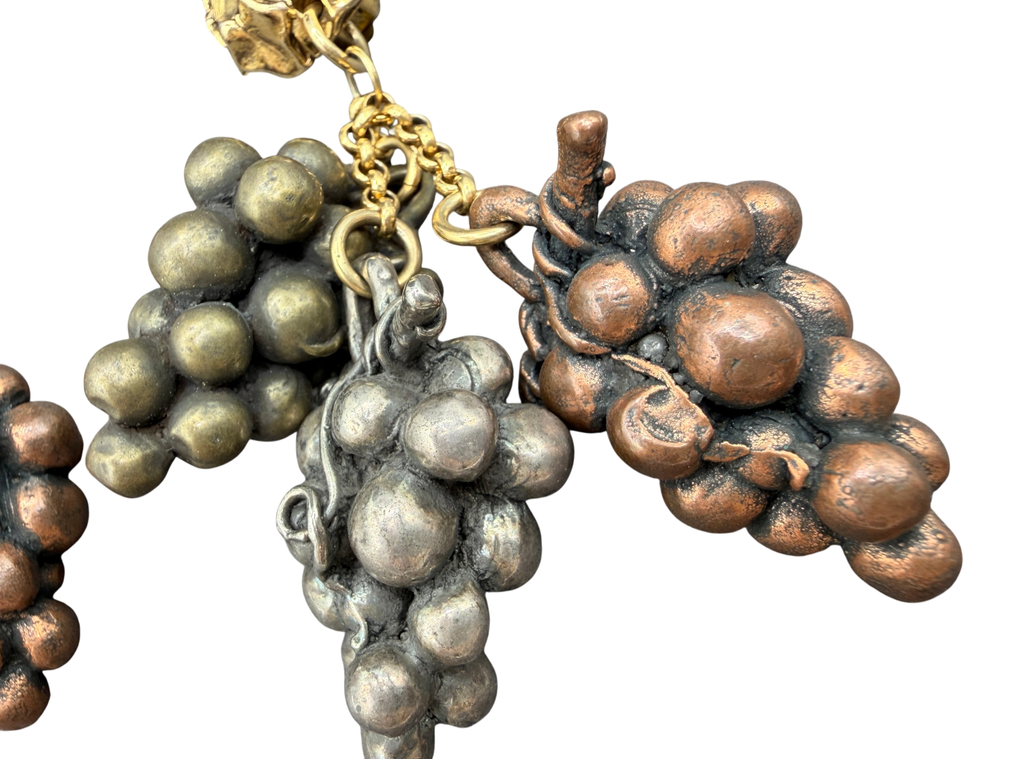 1950s Satellite Paris Multi-Metal Grape Dangle Clip-On Earrings