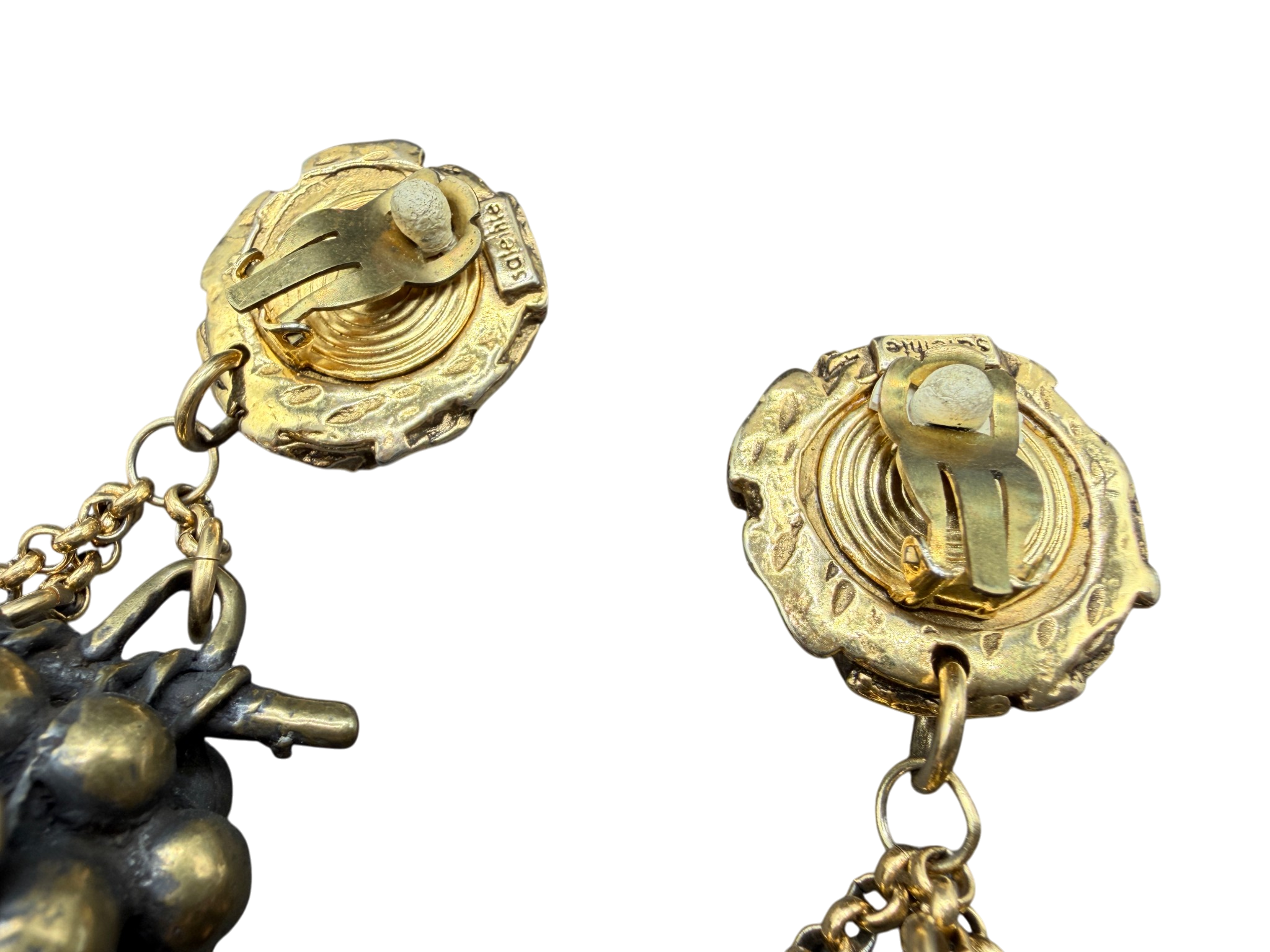1950s Satellite Paris Multi-Metal Grape Dangle Clip-On Earrings