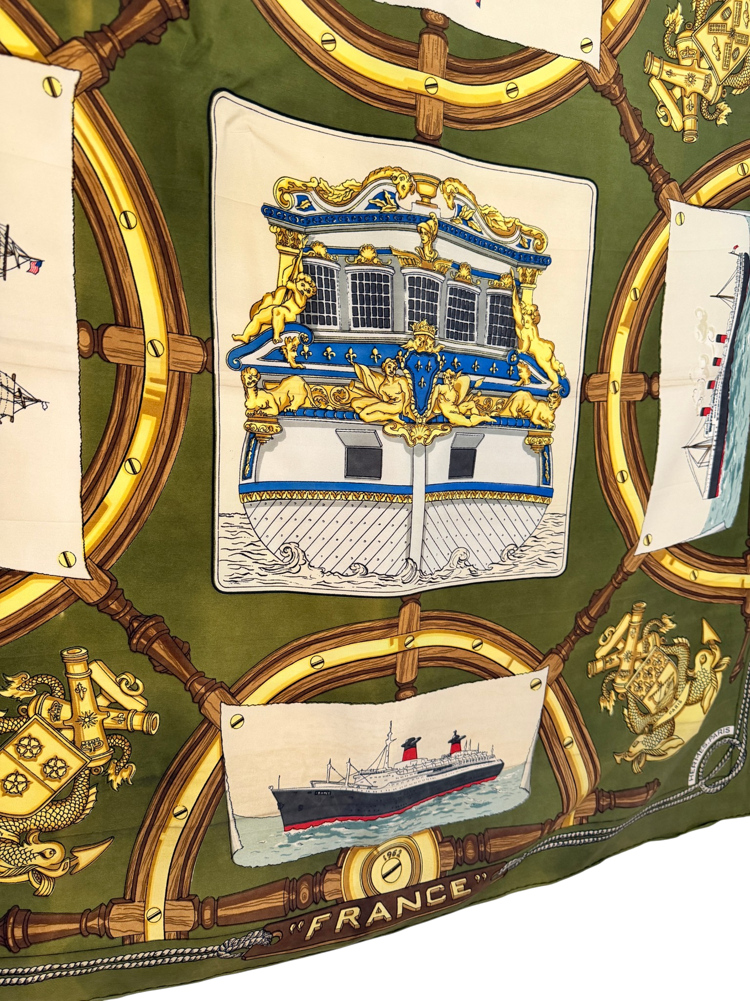 1962 Authentic Hermès “Le France” Silk Scarf by Christiane Vauzelles
