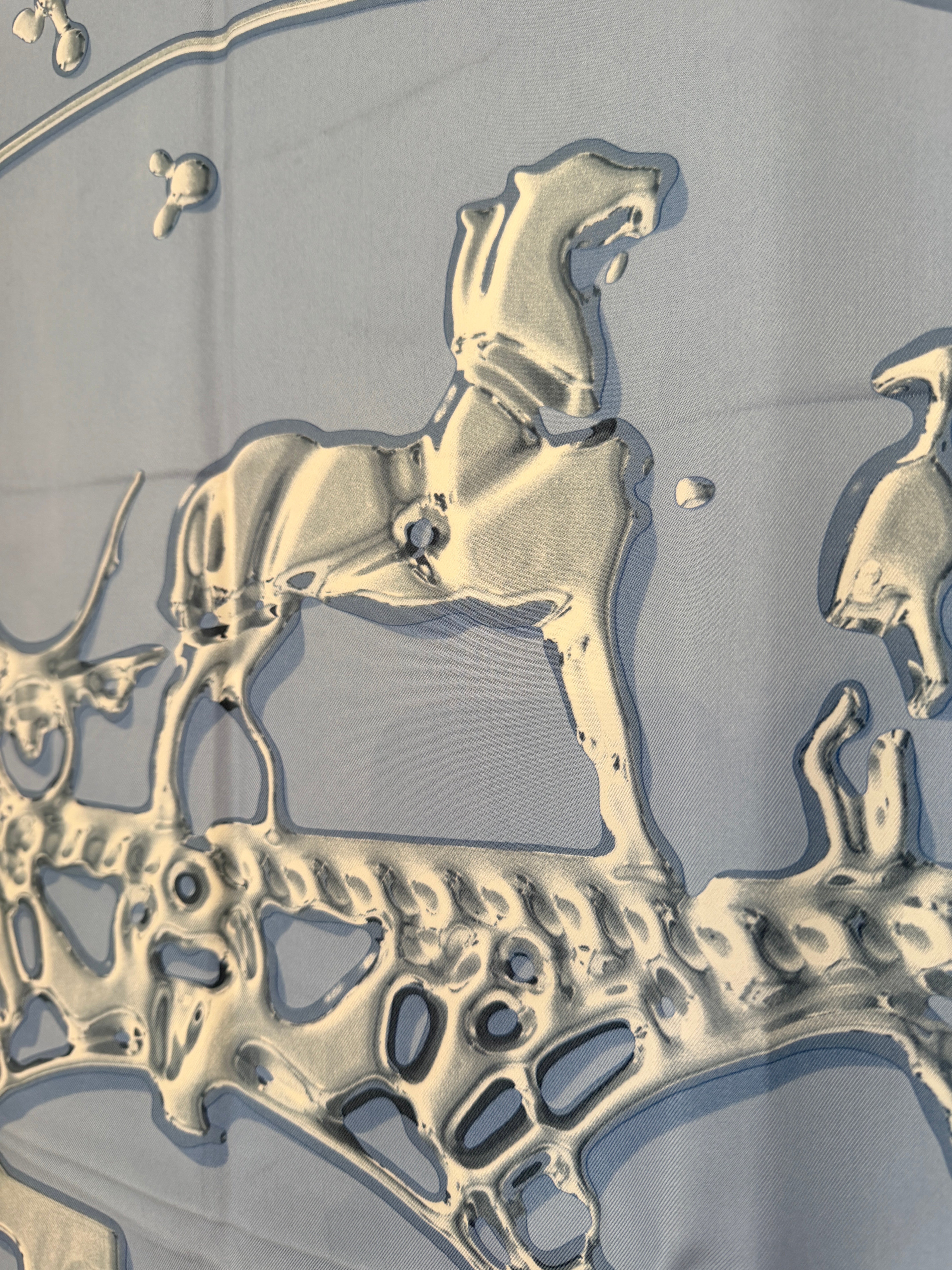 Hermès “Vif Argent” Pale Blue Silk Water Drop Horse Scarf
