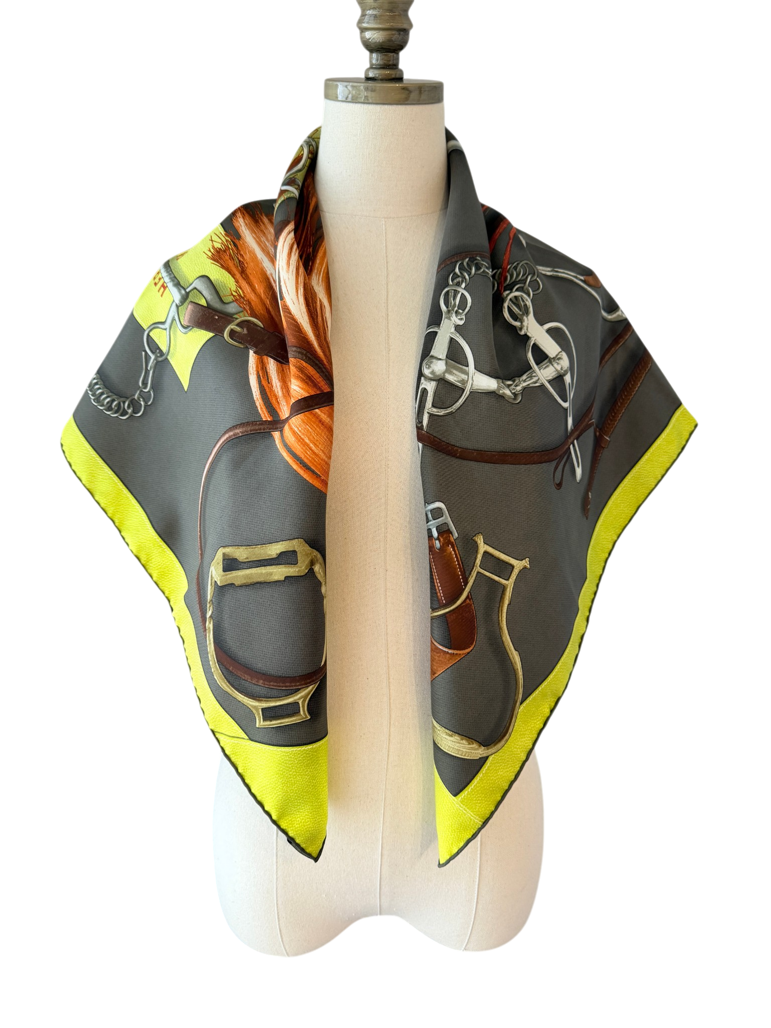 Hermès “Projets Carrés” Silk Equestrian Scarf by Henri d’Origny