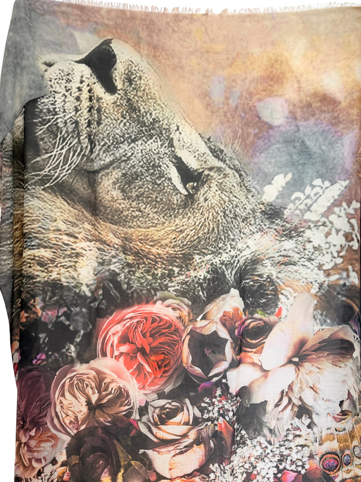 Lily & Lionel Cashmere Pashmina Shawl with Lion, Floral & Butterfly Print