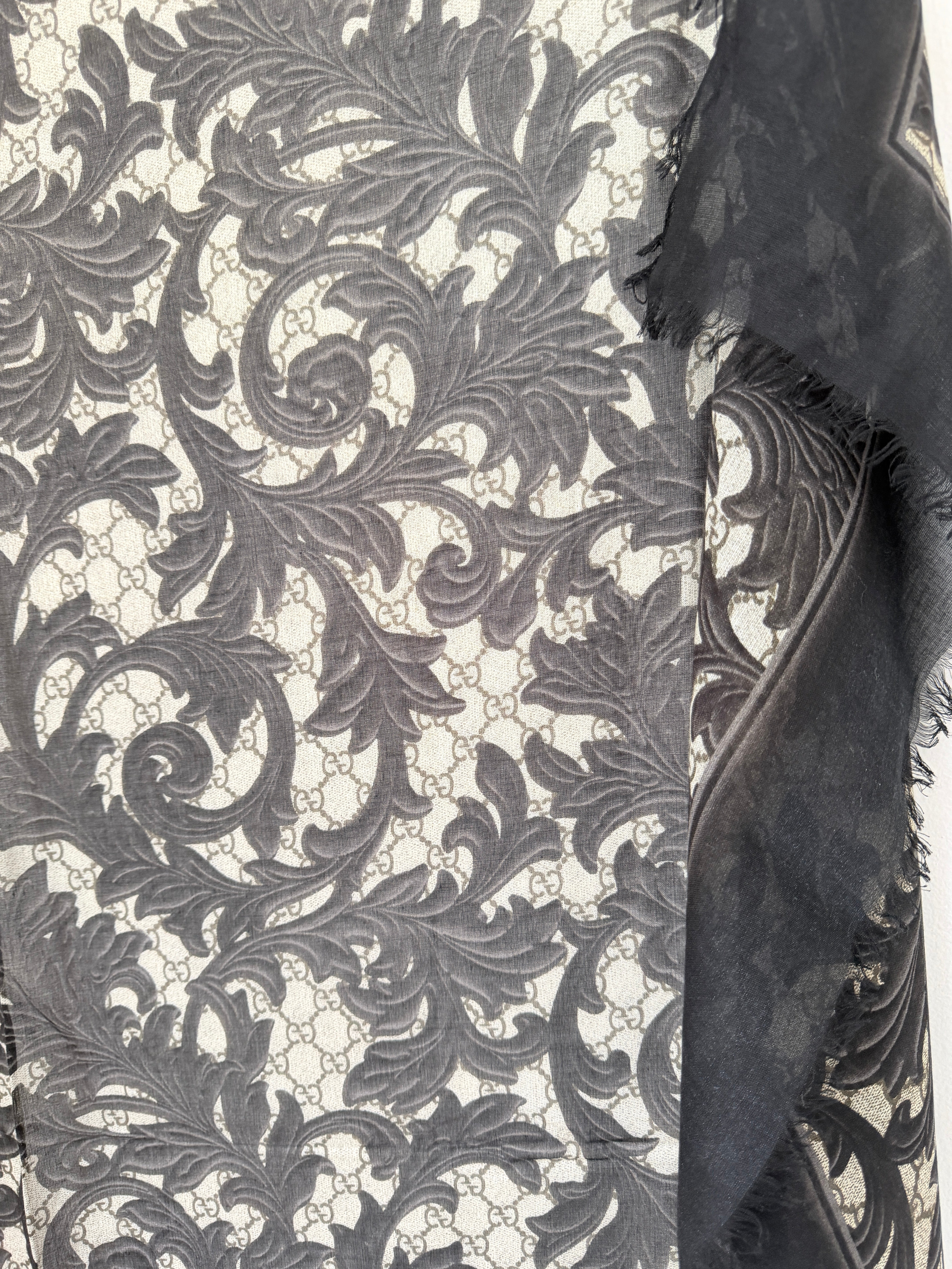 Gucci Baroque Double G Silk & Cashmere Shawl with Trellis Design